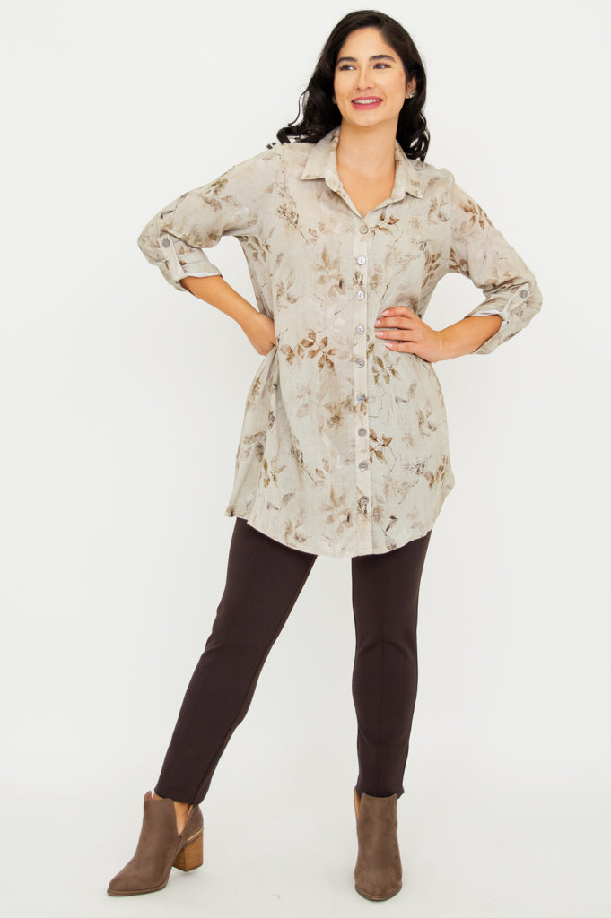Celine Blouse Women's Linen Bamboo Shirt - Elegant Castle Print Top for Casual Wear & Summer Outfits