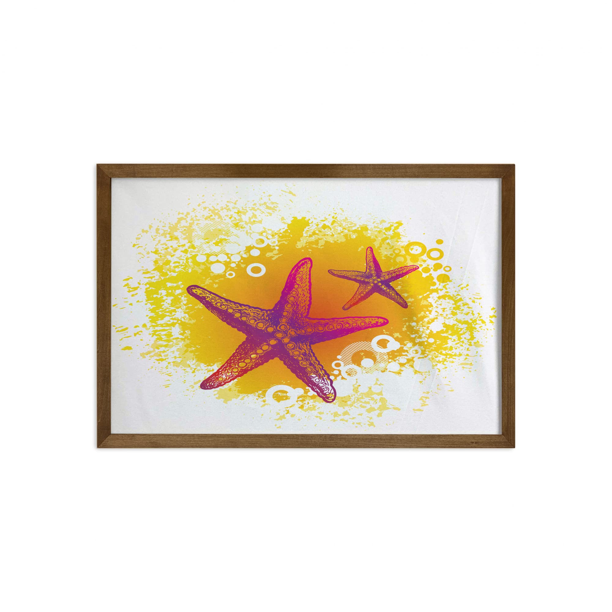 Ambesonne Starfish Framed Wall Art - Vibrant Tropical Ocean Scene with Teak Wood Frame, 35