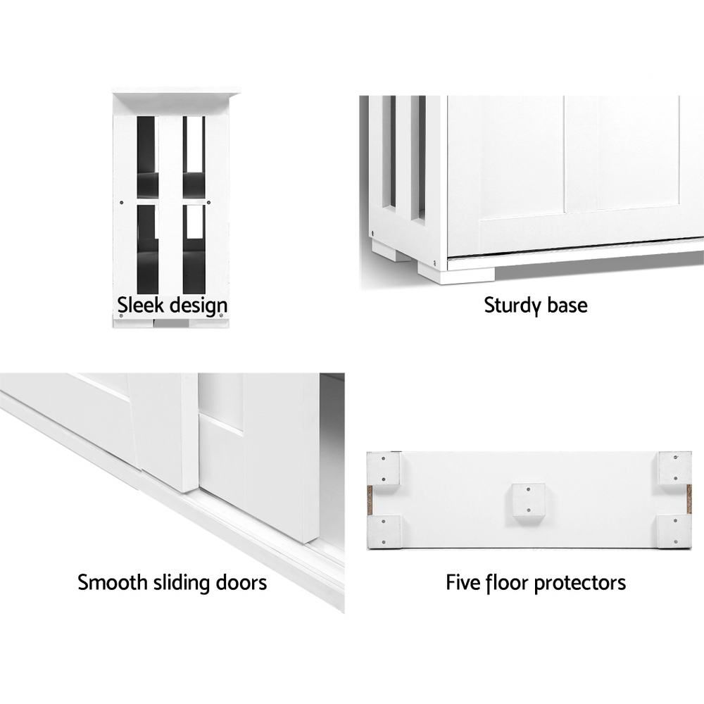 White Buffet Sideboard Cabinet with Storage Shelf - Modern Cupboard for Dining Room, Hallway & Living Room - Organize Dishes, Linens & Home Decor