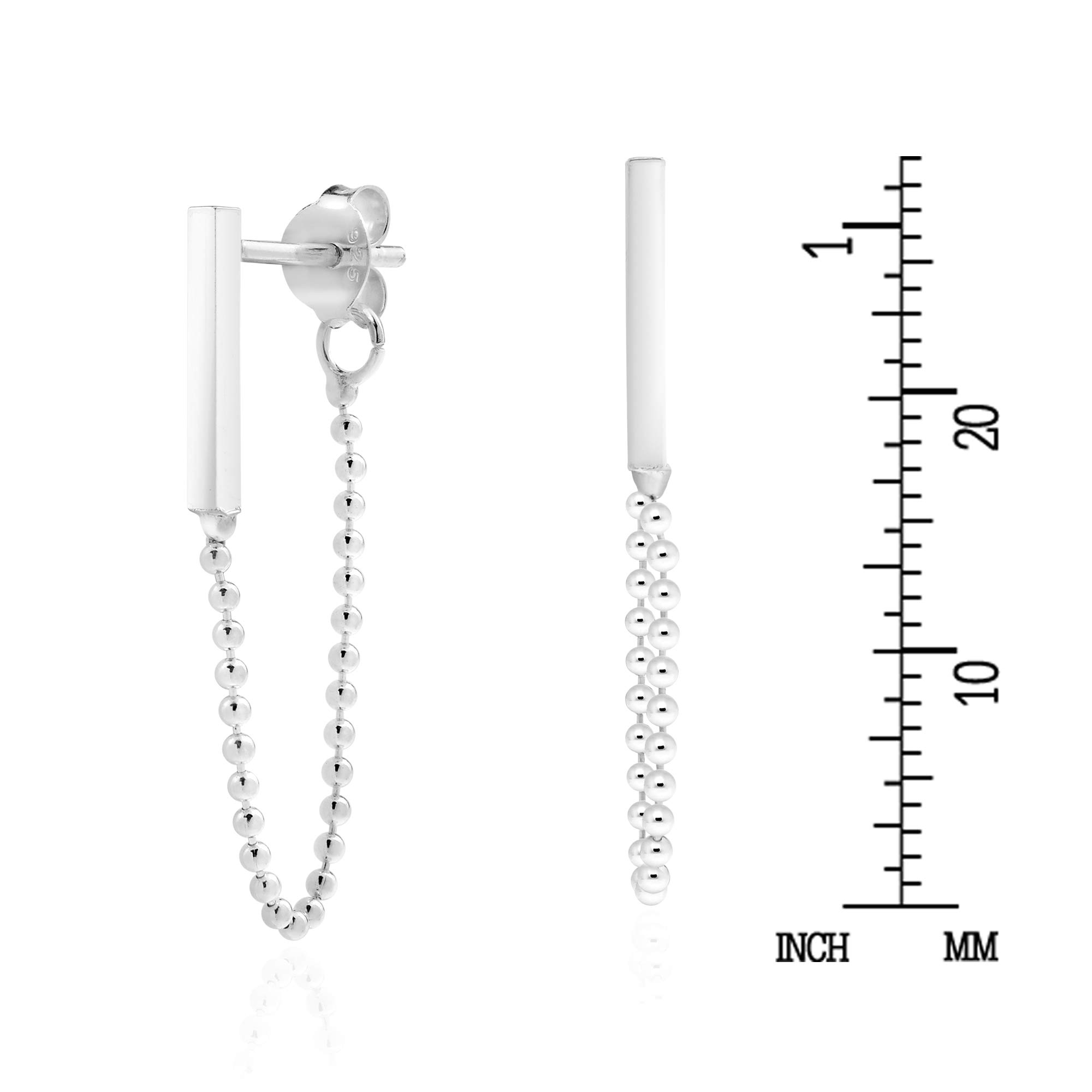AeraVida Modern Bar on a Chain Front to Back Sterling Silver Stud Earrings for Women | Dainty Minimalist Bar Stud Earrings | Hypoallergenic 925 Silver Jewelry | Perfect Gift for Daughter, Wife, or Girlfriend | Everyday Wear, Office, Date Night, and Special Occasions