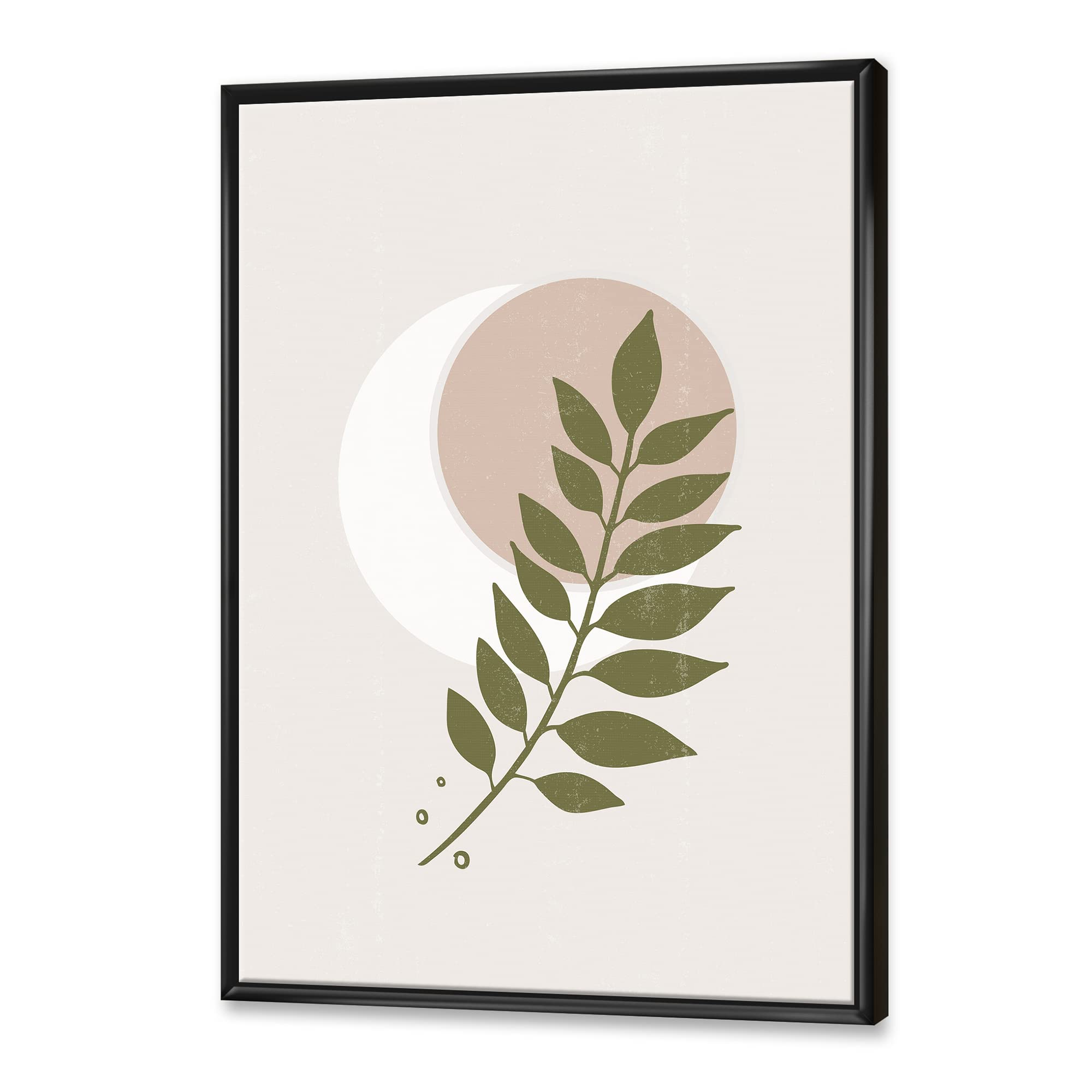 Abstract Geometrical Moon With Leaf IV - Modern Framed Canvas Wall Art Print for Living Room, Bedroom & Office Decor