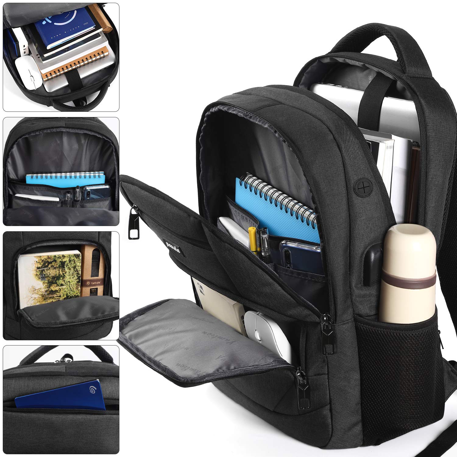 Paude 17.3 Inch Laptop Backpack for Men & Women - USB Charging Port, Durable School & Travel Backpack for College Students & Business Professionals | Perfect for Work Commute, Campus Life & Business Trips