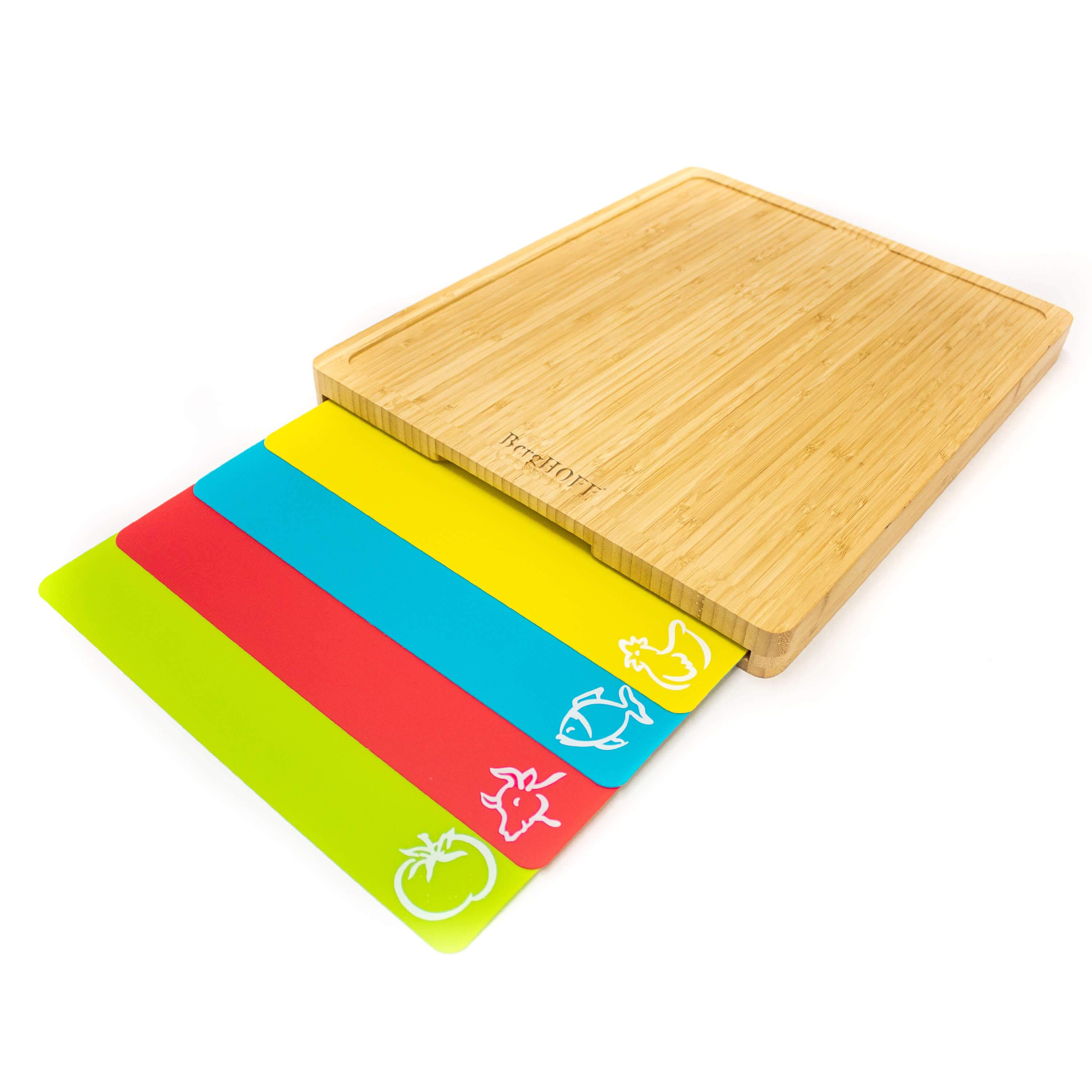 BergHOFF Premium Bamboo Cutting Board Set with 4 Non-Slip Flexible Chopping Mats - 16.5