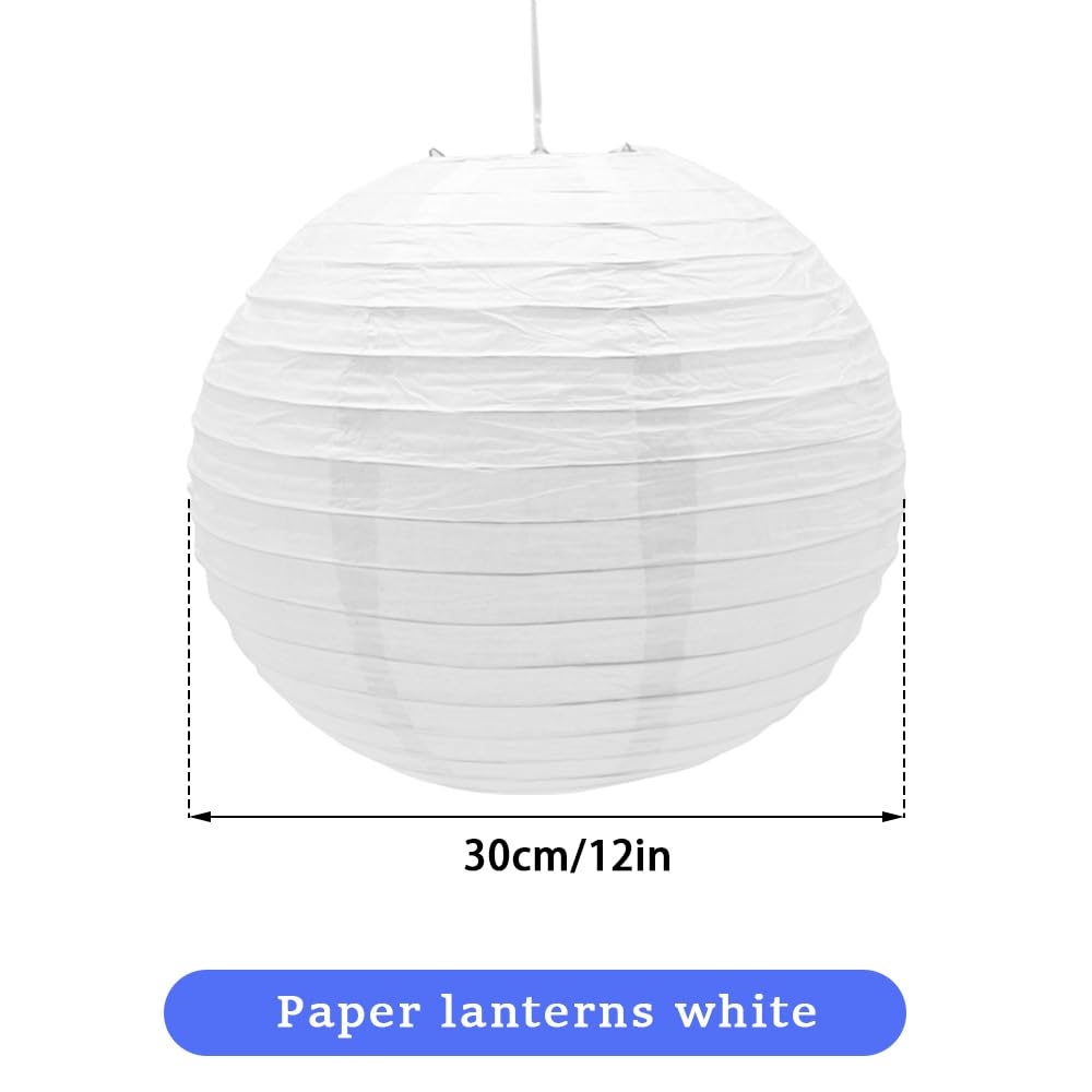 6 Pack 12-Inch White Chinese Japanese Paper Lanterns - Round Hanging Decorations for Halloween, Wedding, Birthday Party, Home & Garden Decor | Indoor/Outdoor Use for Festivals, Events & Asian-Themed Celebrations