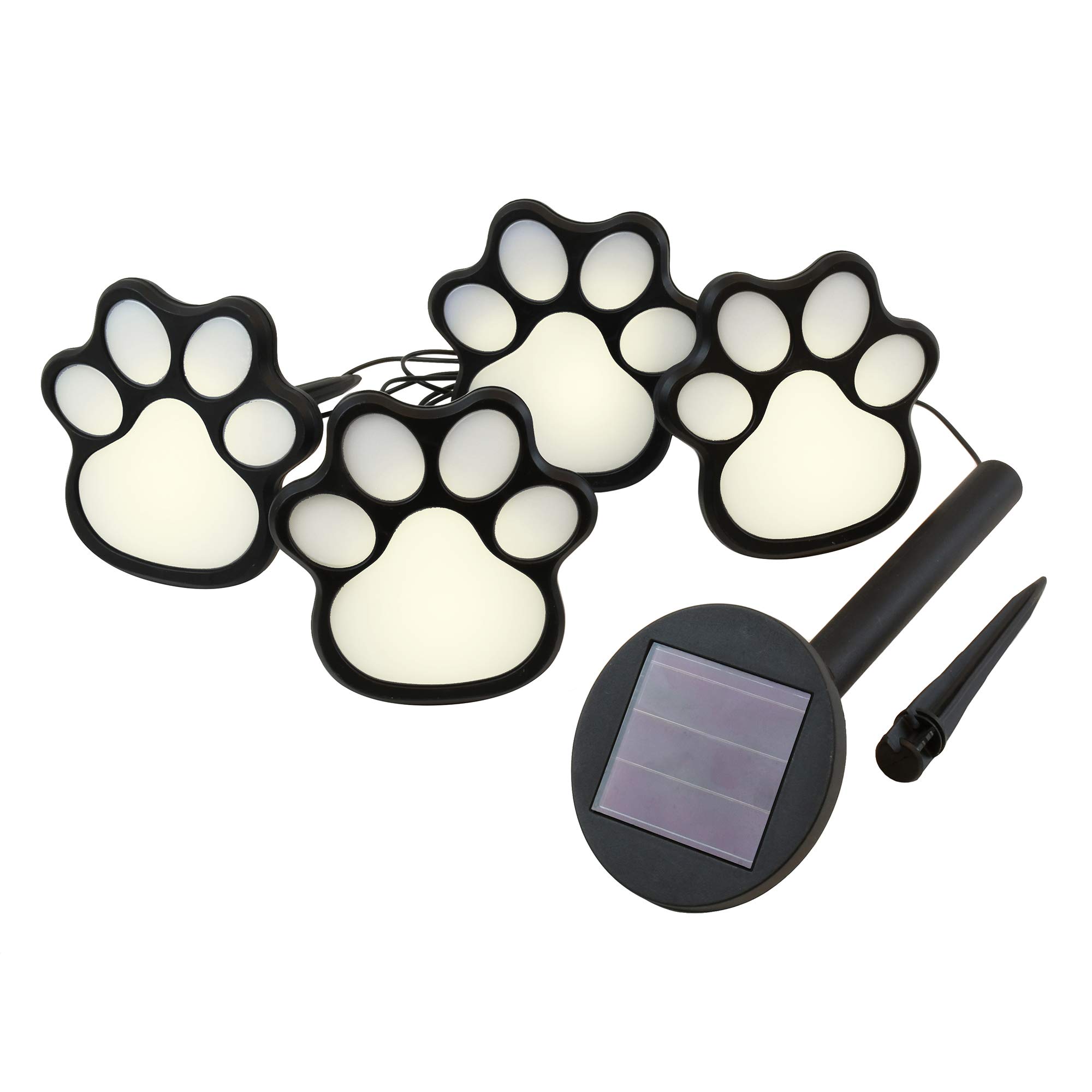 LumaBase Solar Powered Paw Print Pathway Lights - Set of 4, Black Outdoor Garden Lights for Walkway, Yard, Patio, and Driveway Decoration
