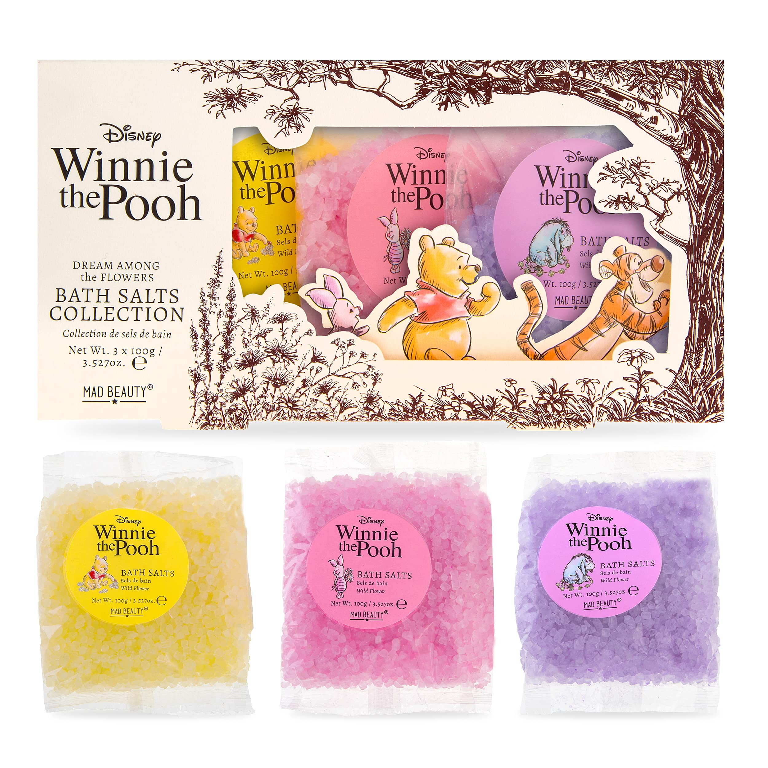 Disney Winnie The Pooh Bath Salts - 3 Wildflower Fragrances | Cruelty-Free Skincare Gift for Relaxation & Self-Care