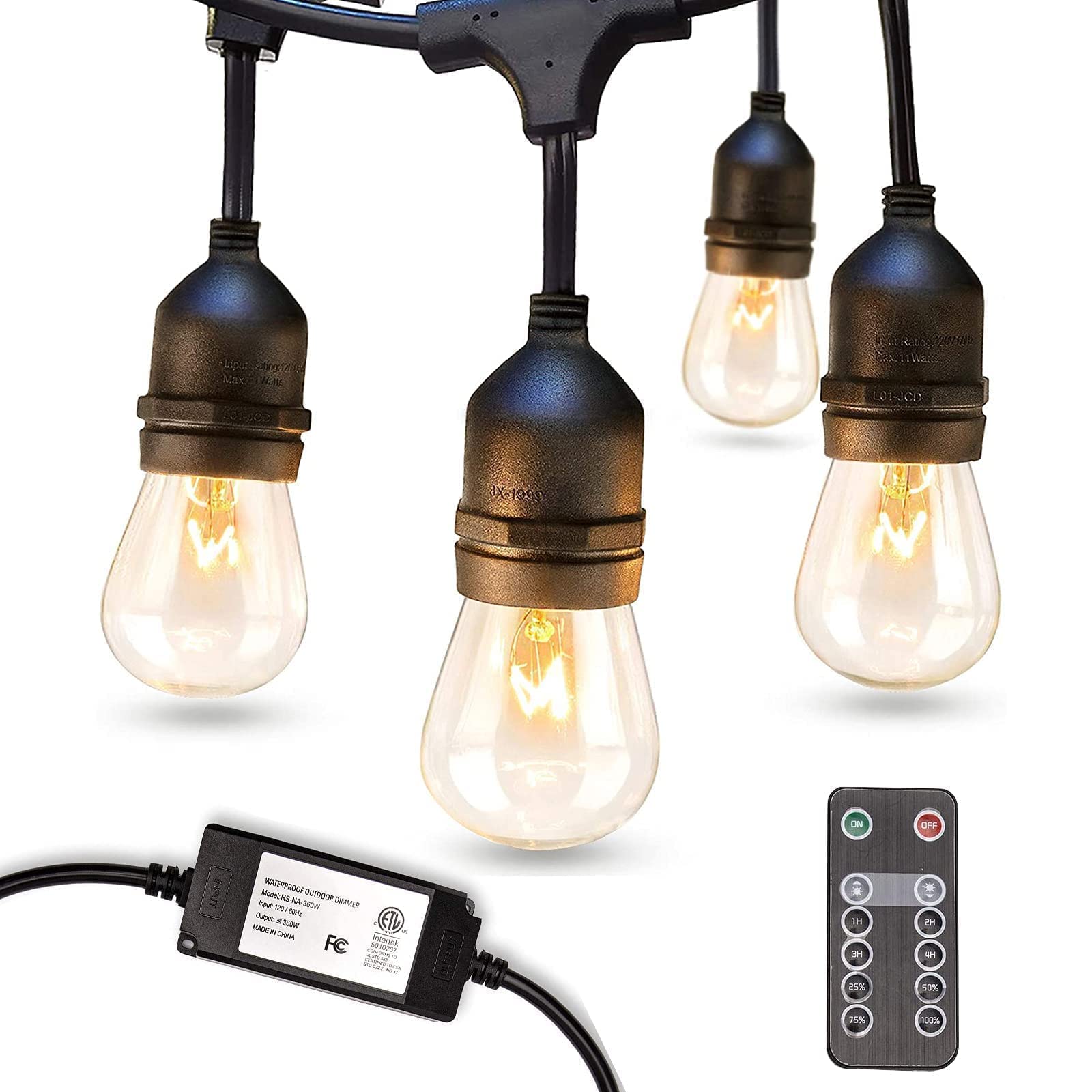 Addlon 48FT Outdoor String Lights with Dimmable Function - Waterproof Patio Lights for Garden, Backyard, Deck, Party & Wedding Decorations