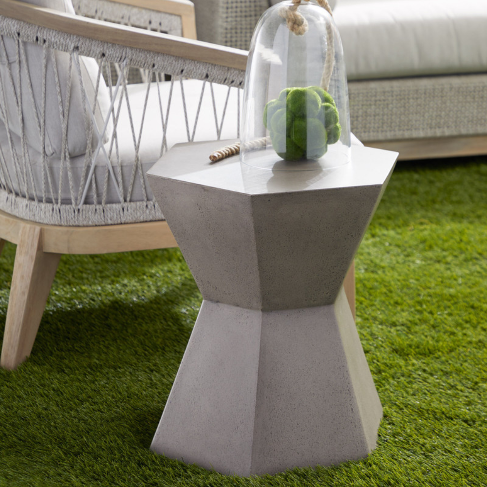 Modern Bento Slate Gray Concrete Outdoor Accent Table - Durable Weather-Resistant Patio Side Table for Garden, Poolside & Balcony Decor
