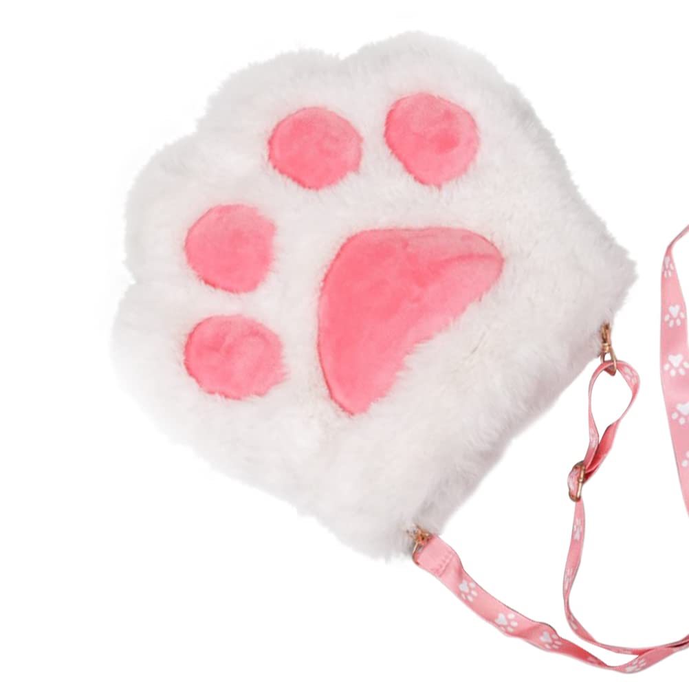 3 Pcs Plush Shoulder Bag - Cute Cat Paw Shaped Handbag for Women, Girls | Makeup Pouch, Travel Essentials, Gift Idea for Cat Lovers (Pink, Black, White)