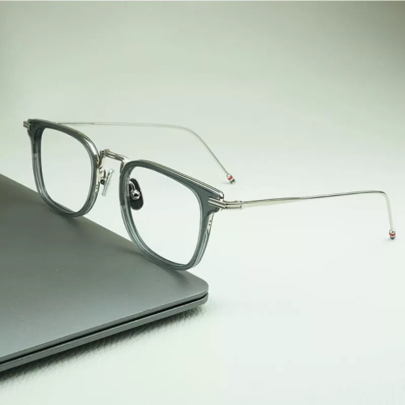 Black Unisex Square Full Rim Eyeglasses T905 - Lightweight Alloy & Acetate Frame for Men & Women - Perfect for Reading, Work, and Everyday Fashion