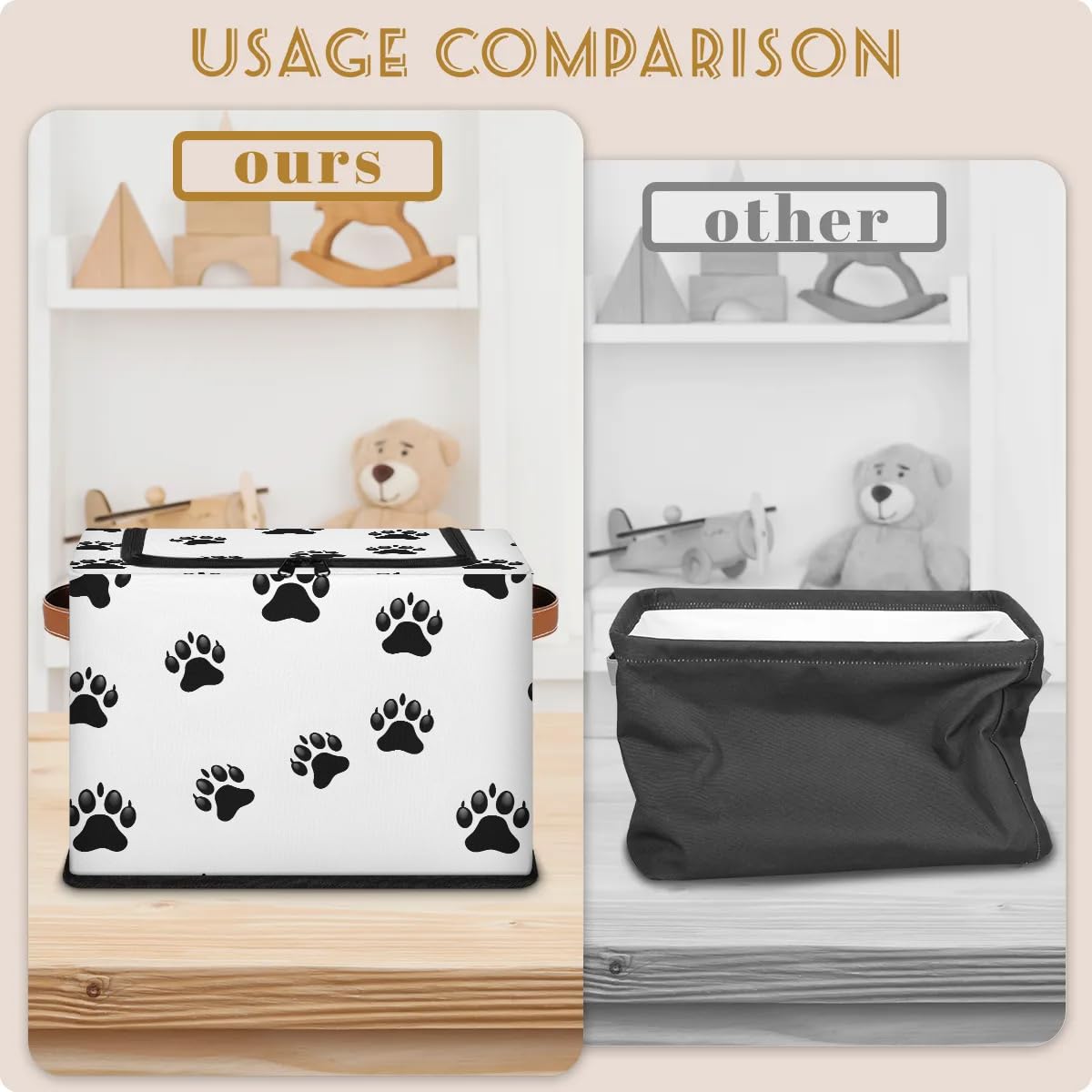 Dog Paw Print Collapsible & Stackable Storage Bins with Lids - Fabric Closet Organizer for Clothes, Toys, Blankets & Home Organization | Perfect for Pet Supplies, Kids' Room & Bedroom Storage