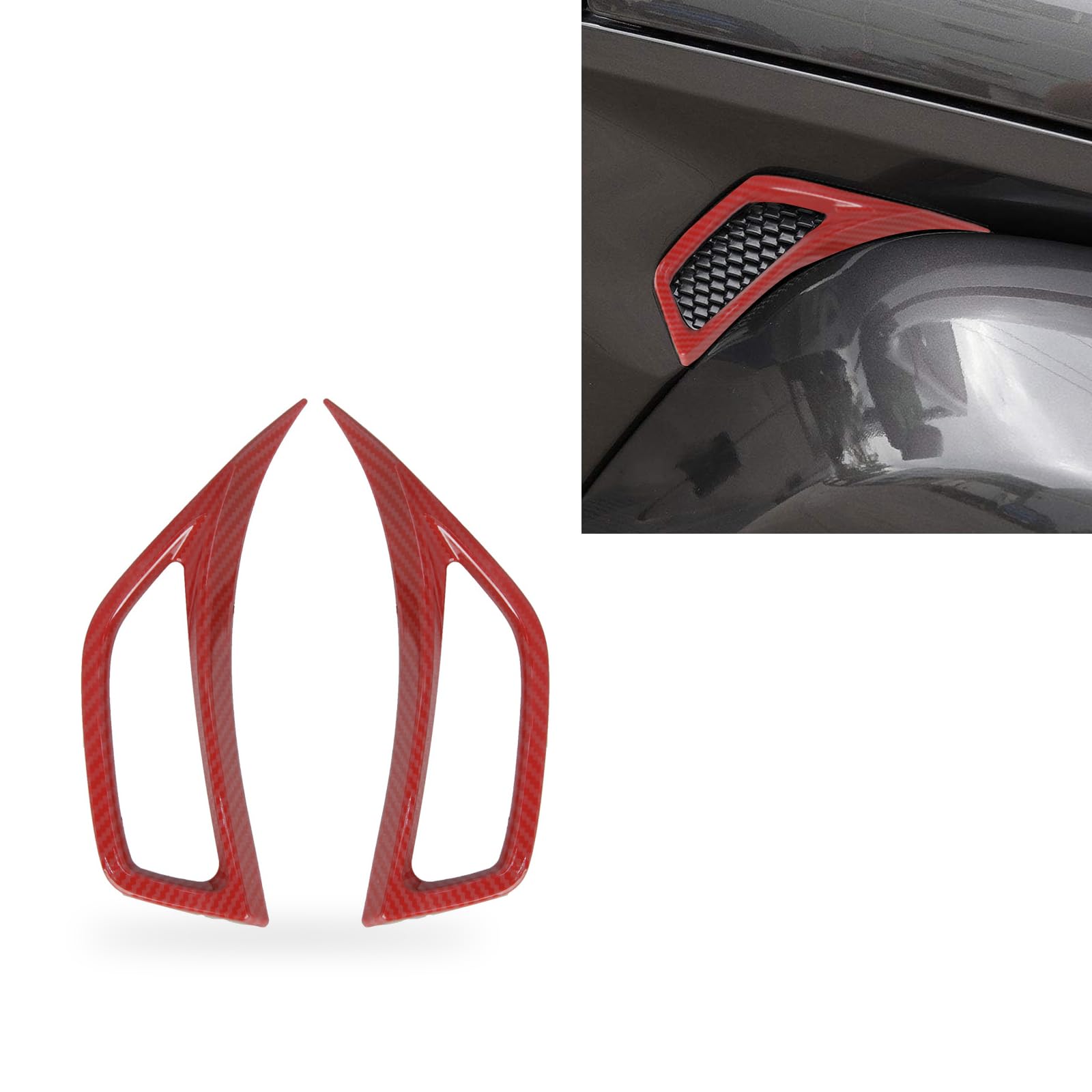 Fogfar 2PCS ABS Car Fender Air Vent Cover Trim Strip - Carbon Fiber Red Wheel Arch Side Air Outlet Patch for 2018-2021 Jeep Wrangler JL & Gladiator JT | Off-Road Protection & Style Upgrade