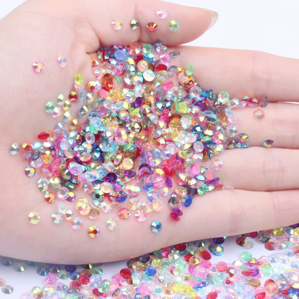 1000Pcs Transparent AB Flat Back Nail Art Rhinestones - Mixed Sizes 2mm 3mm 4mm 5mm 6mm - Sparkling Crystal Gems for DIY Nail Art, Crafts, Jewelry Making & Home Decor (00T Mix Colors AB) - Perfect for Nail Salons, Bridal Manicures & DIY Gift Projects