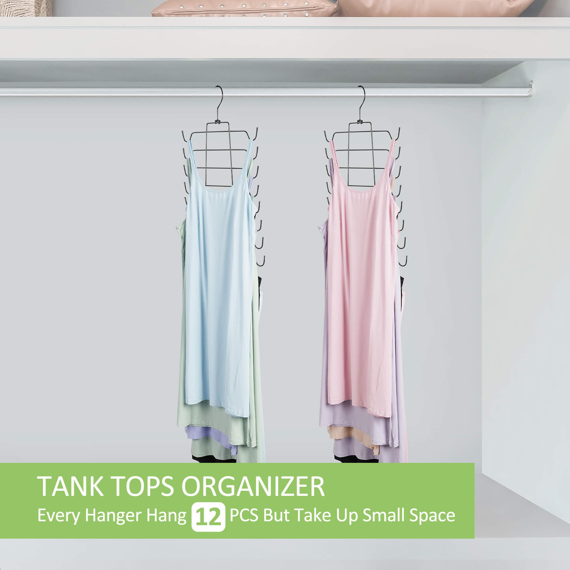 2 Pack Black Tank Top Hangers - Bra & Swimwear Organizer for Closet - Space Saving Hanging Storage for Camisoles, Bras, Bikinis & Strappy Dresses - Perfect for Small Closet Organization & Travel Packing