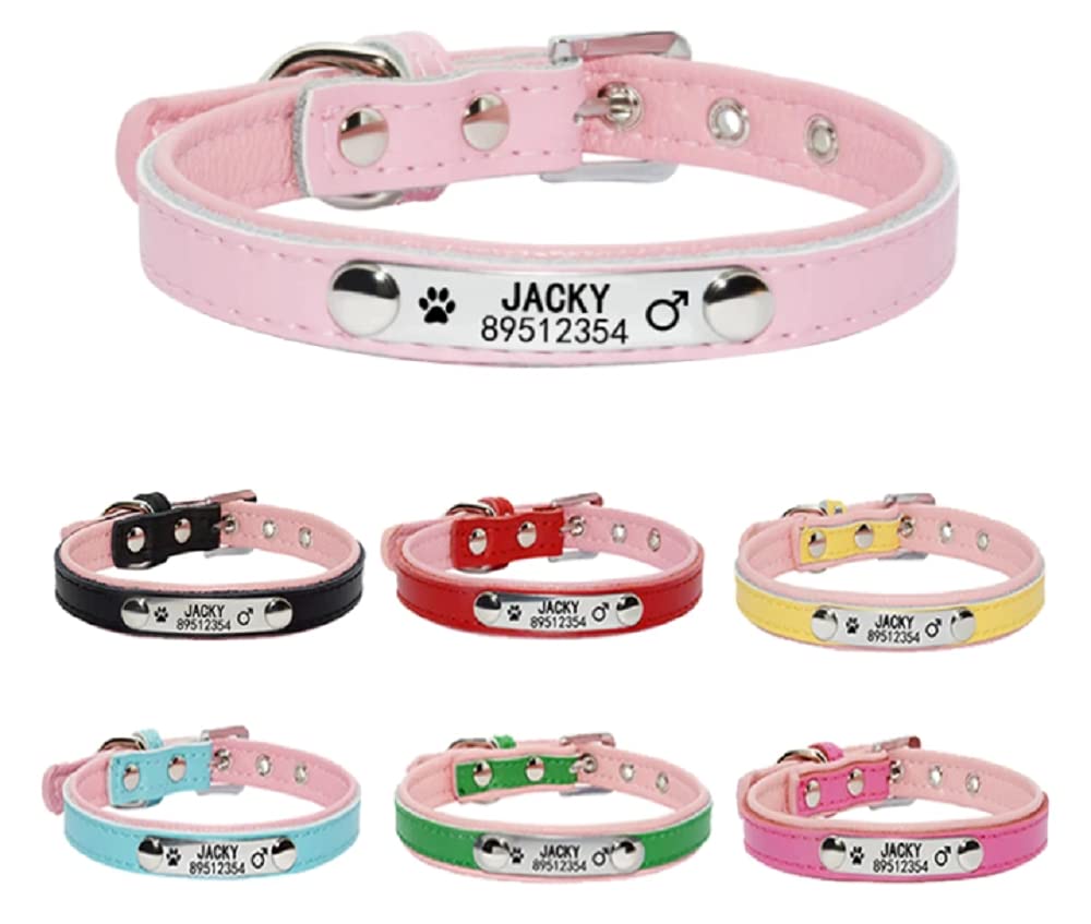 Custom Engraved Name Tag Pet Dog Collar - Personalized Leather ID Collar for Small Medium Large Dogs & Puppies (Black, Size L) | Perfect for Daily Walks, Pet Identification & Gifts
