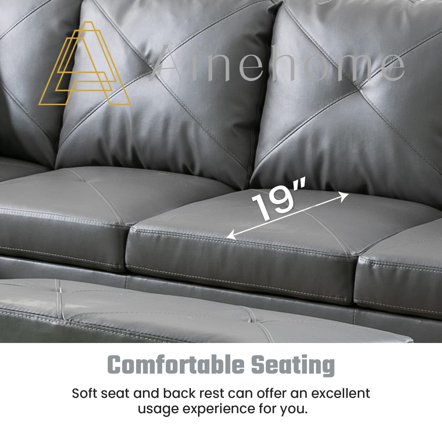 Ainehome Modern L-Shaped Leather Sectional Sofa Set - 3 Piece Left-Facing Chaise, Dark Grey - Perfect for Living Rooms, Apartments & Small Spaces | Comfortable Lounge Seating for Family Gatherings & Movie Nights