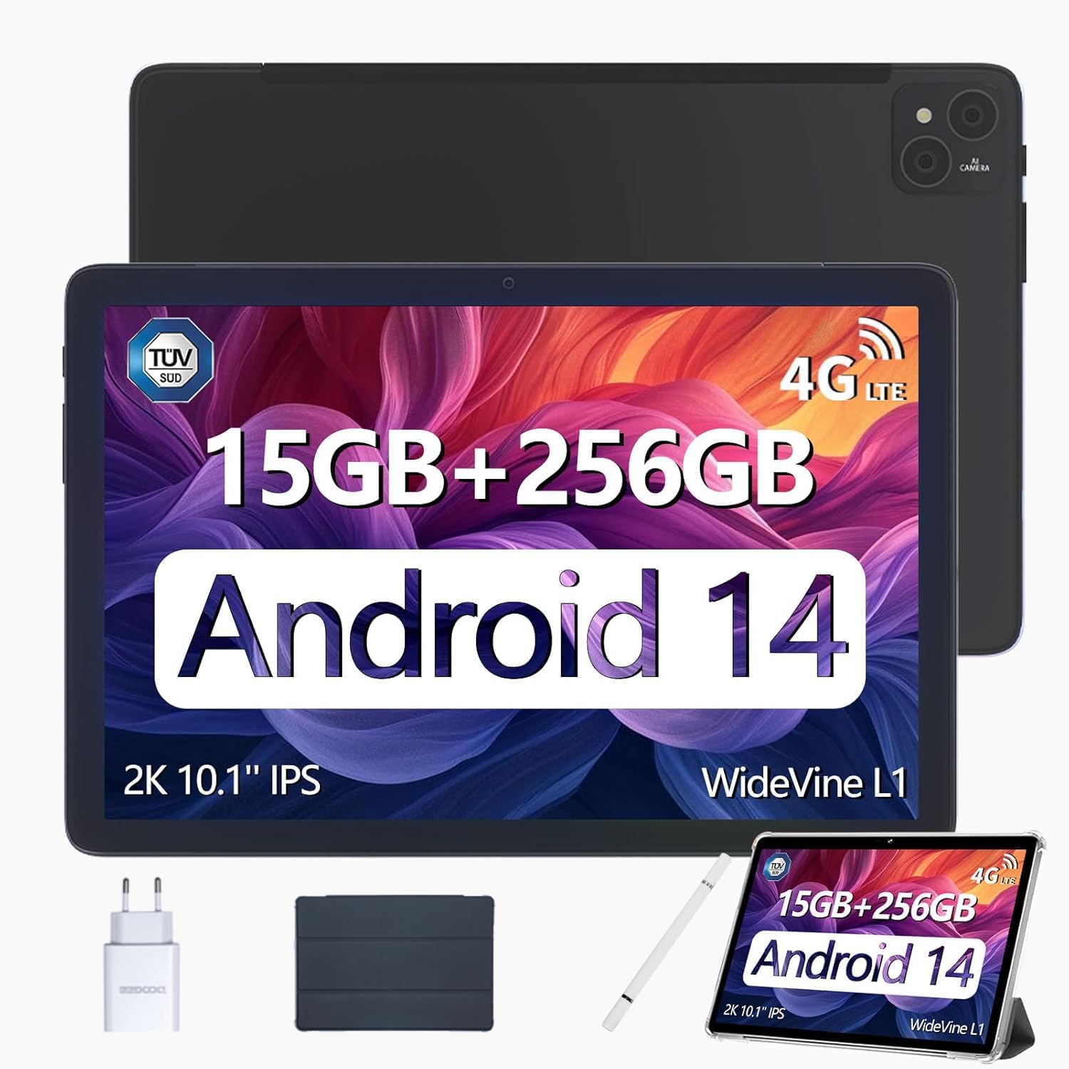 DOOGEE T10 PRO 10 Inch Android 14 Tablet - 15GB RAM 256GB ROM (Expandable to 1TB), Octa-Core Gaming Tablet with 8580mAh Battery, 13MP Camera, 4G Dual SIM, 5G WiFi, TÜV Certified, GPS - Includes Stylus Pen & Business Case - Perfect for Work, Gaming, and Travel