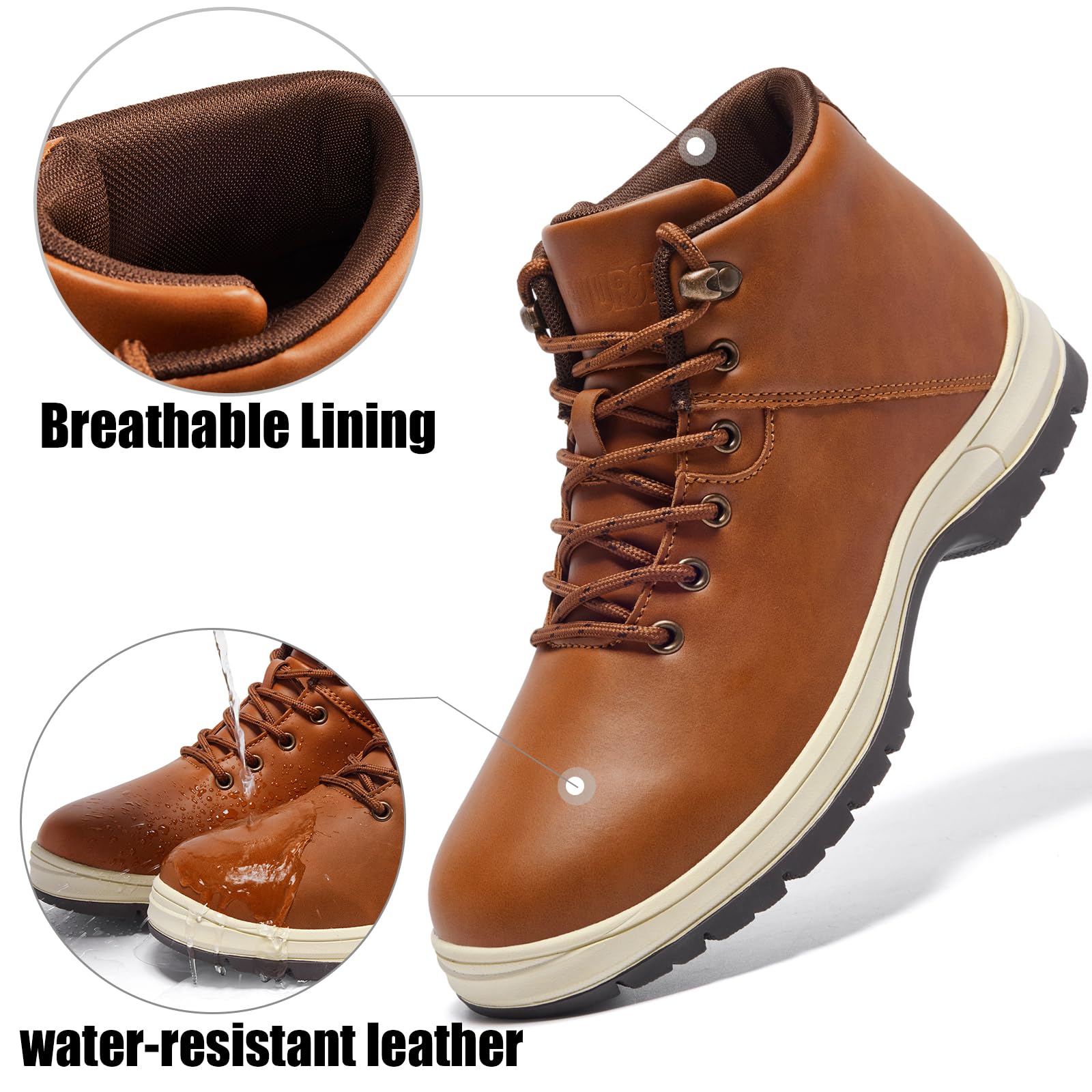 Men's Lightweight Waterproof Hiking Boots - Mid Ankle Trekking Shoes for Outdoor Adventures, Work & Casual Wear - Anti-Slip Traction for Hiking, Camping & Trail Walking