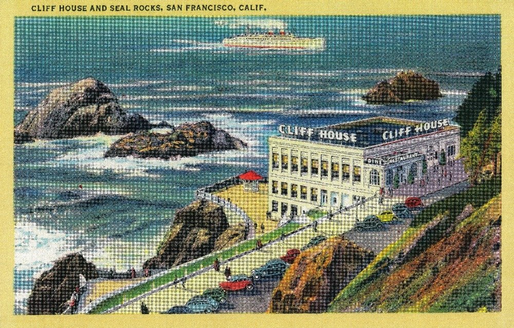 Cliff House and Seal Rocks - 24x36 Giclee Gallery Art Print, Vivid Textured Wall Decor for Living Room, Bedroom & Office - Coastal Landscape Painting, San Francisco Artwork