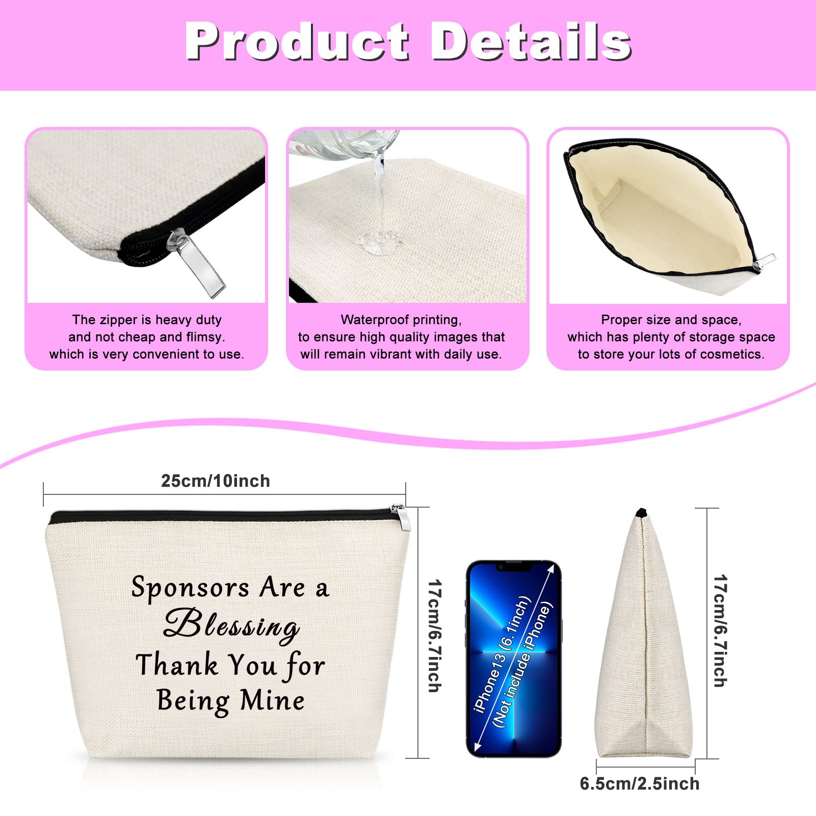 Sponsor Gift Makeup Bag - Thank You Appreciation Cosmetic Pouch for Sponsors, Leaders & Coworkers - Perfect for Travel, Christmas & Birthday Gifts