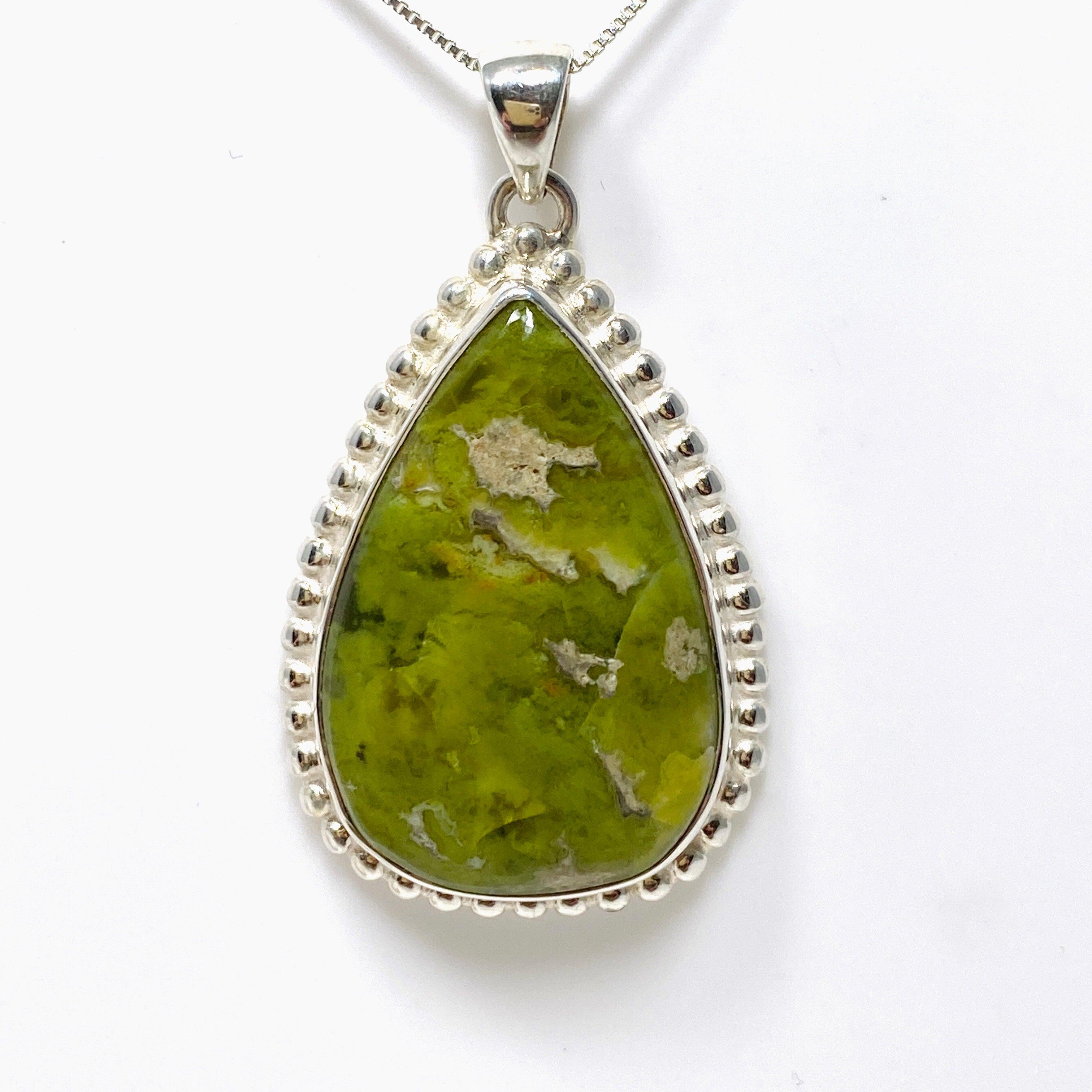 Natural Green Opal Teardrop Pendant from Madagascar - Handcrafted Sterling Silver Jewelry KPGJ4545 | Perfect for Gift Giving, Special Occasions & Boho Fashion