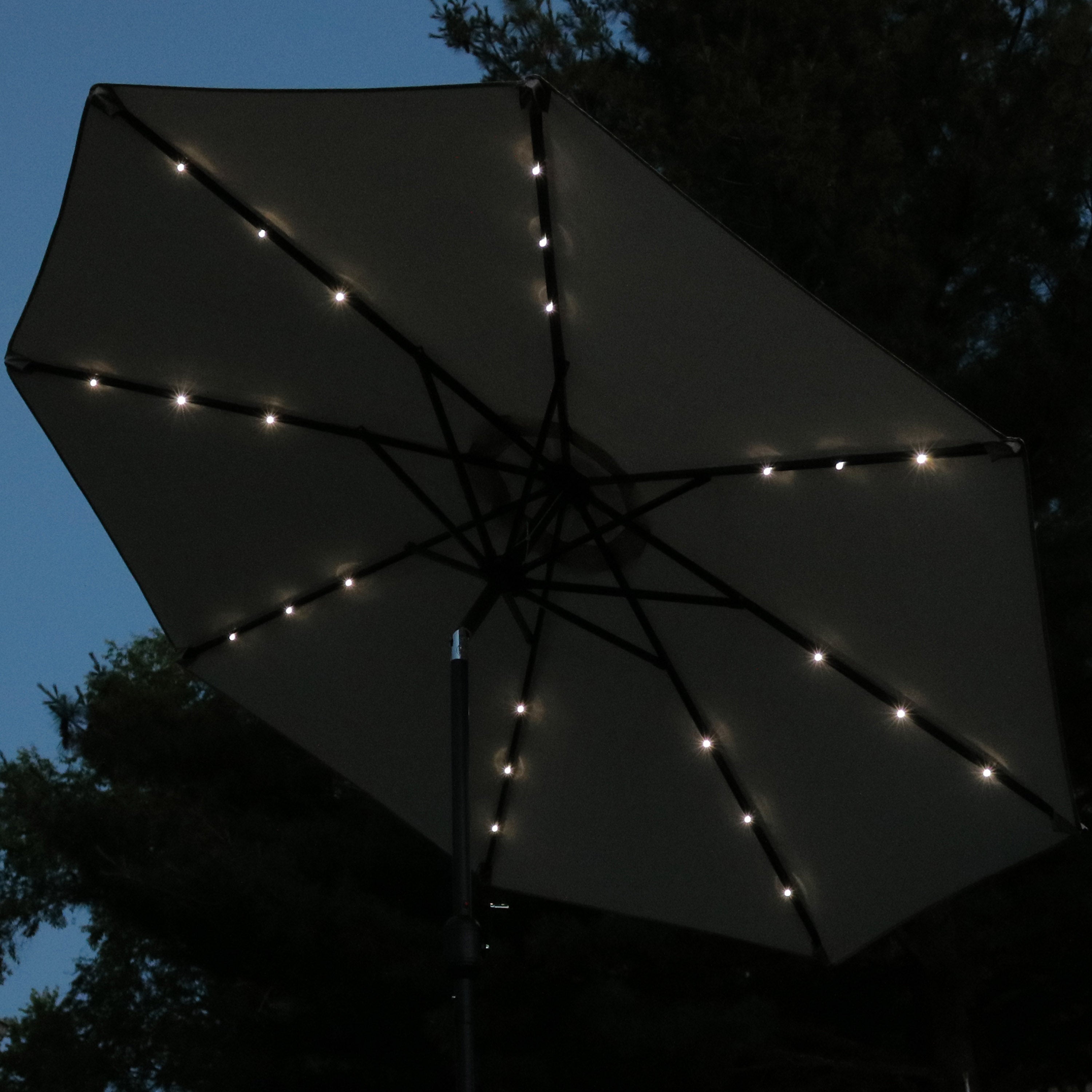 Sunnydaze 9-Foot Solar LED Outdoor Patio Umbrella with Tilt & Crank - Perfect for Poolside, Backyard, and Garden Relaxation