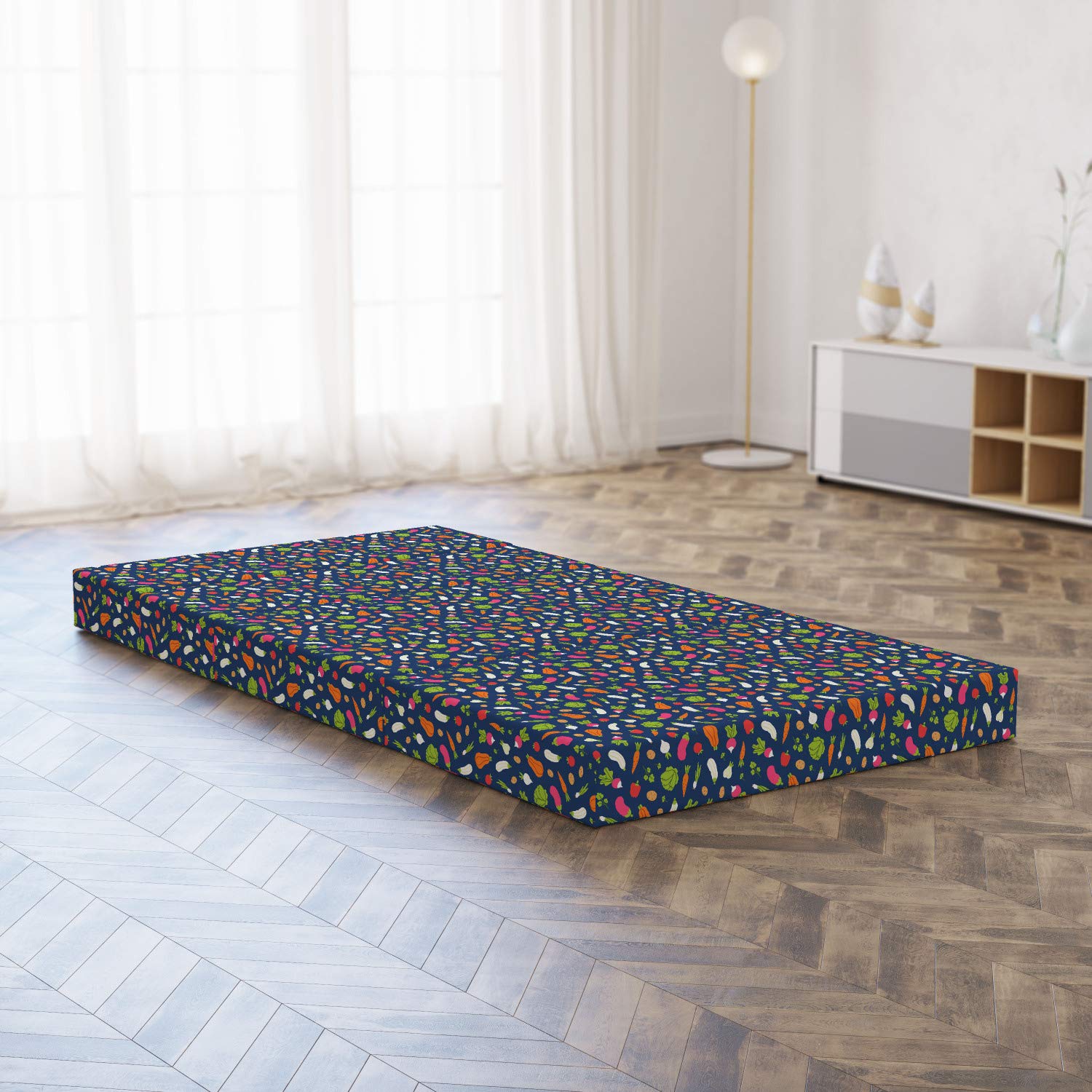 Ambesonne Vegetable Print Foldable Mattress - Carrot, Zucchini, Garlic Design - 74.8