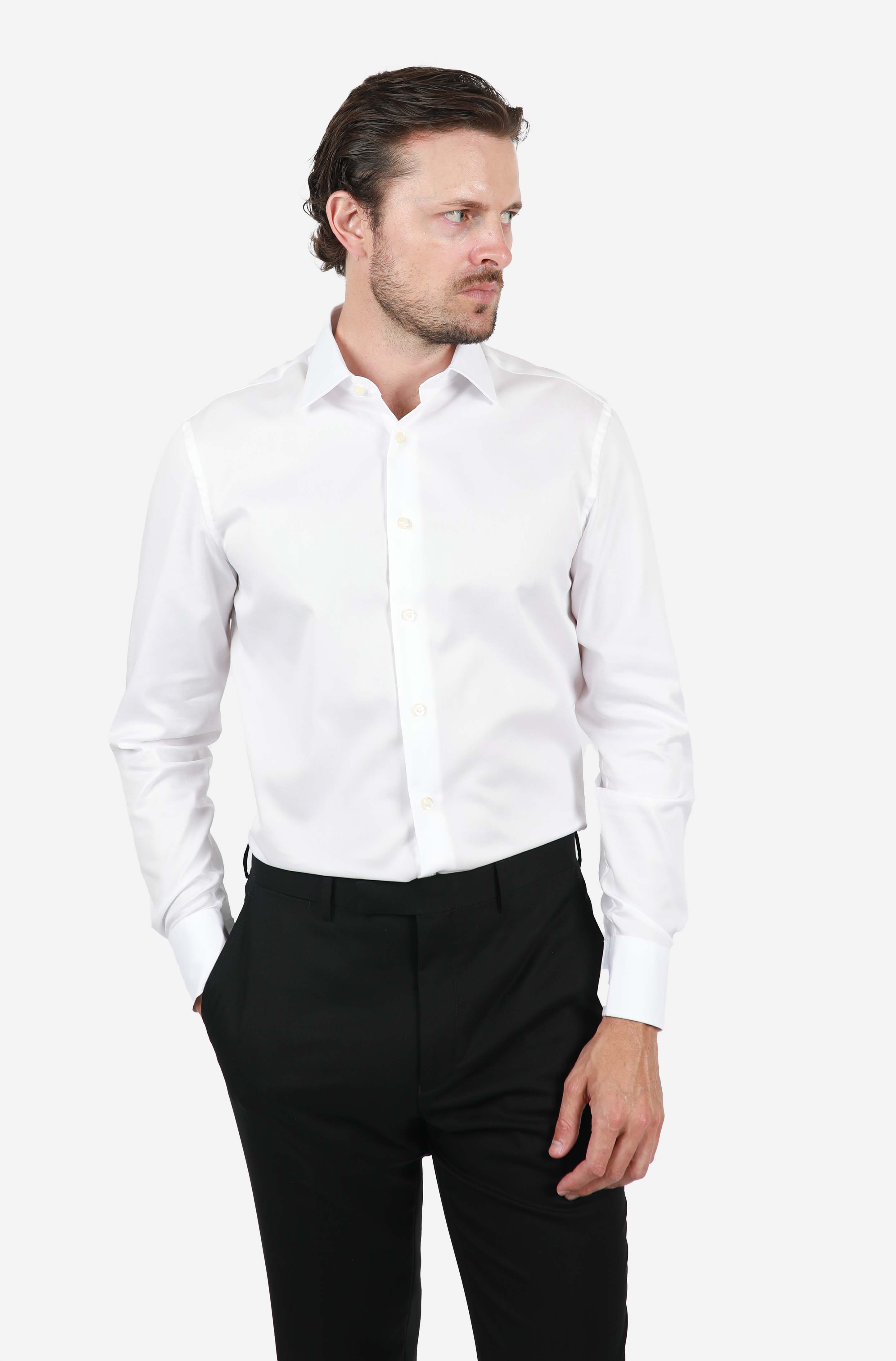 Premium Slim Fit White Herringbone Business Shirt for Men - Formal Office Wear & Professional Dress Shirts for Work, Interviews & Special Occasions