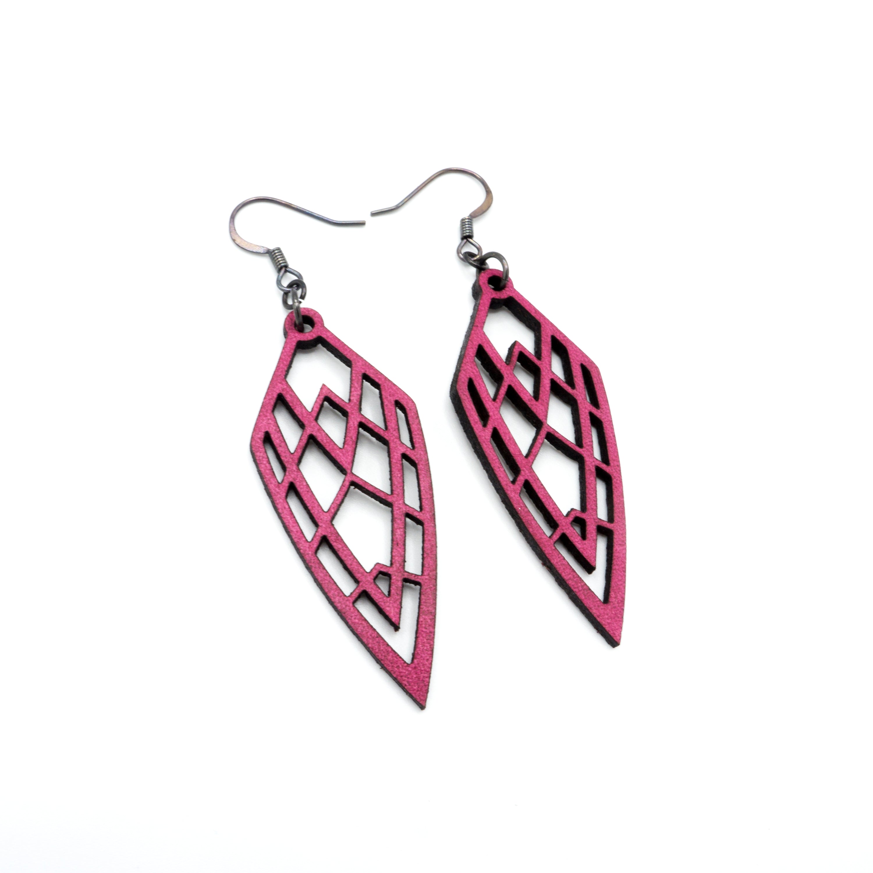Arrowhead 01 Small Fuchsia Leather Earrings for Women | Boho Chic Handmade Dangle Earrings | Perfect for Festivals, Parties and Everyday Wear