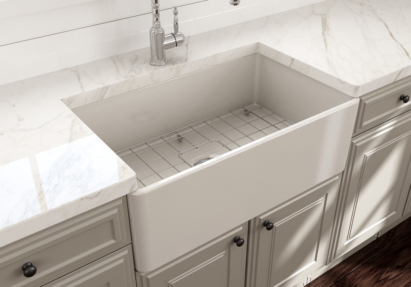 Bocchi Classico Farmhouse Apron Front Fireclay 30-Inch Single Bowl Kitchen Sink with Protective Bottom Grid & Strainer - 9 Color Options | Perfect for Rustic & Modern Kitchens, Dishwashing & Food Prep