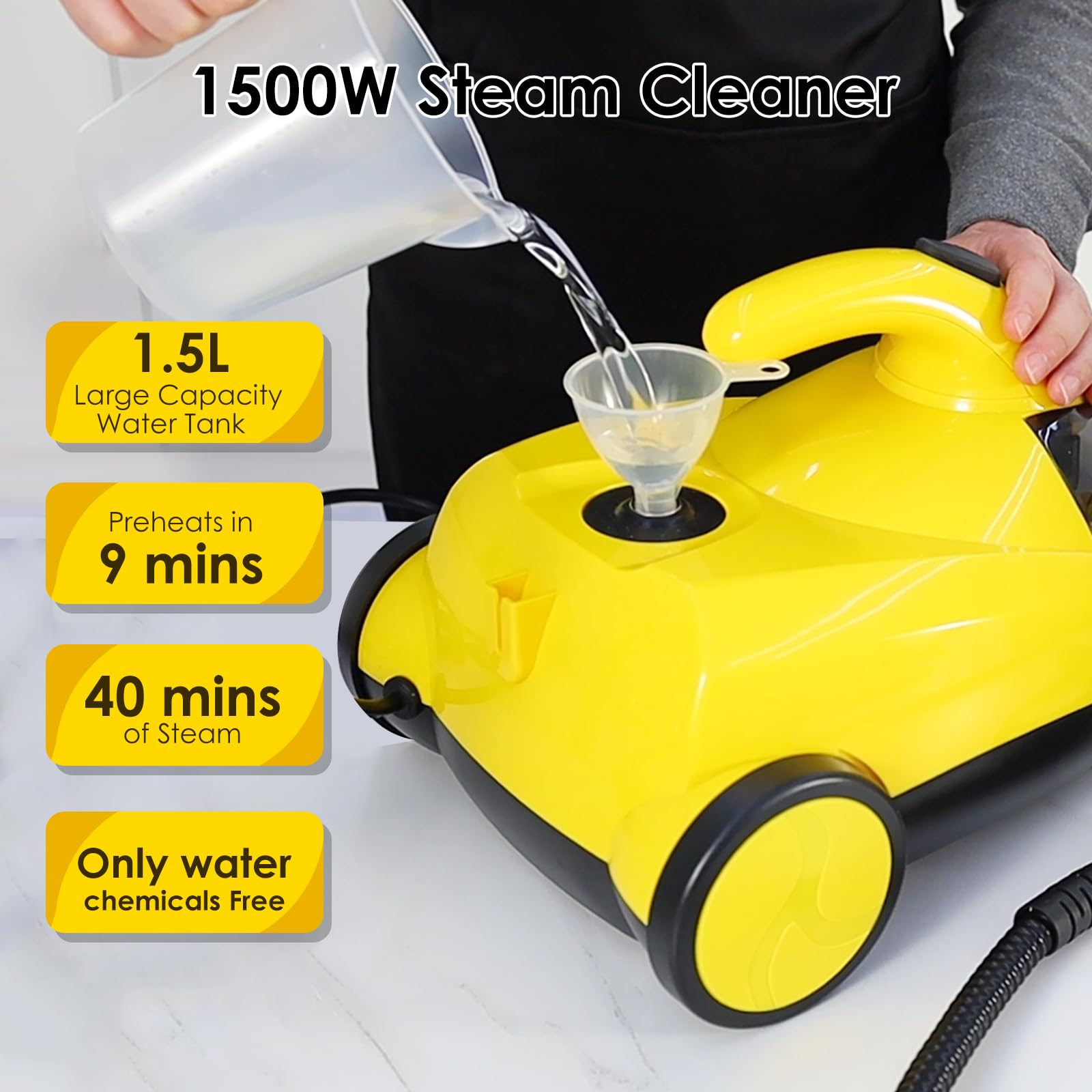 1500W Powerful Steam Cleaner with Attachments - Portable Deep Cleaner for Upholstery, Tile & Grout - Home Steam Cleaning System with On-Board Storage (WJ528/NK-0697) - Perfect for Cleaning Carpets, Couches, Bathrooms & Kitchen Surfaces