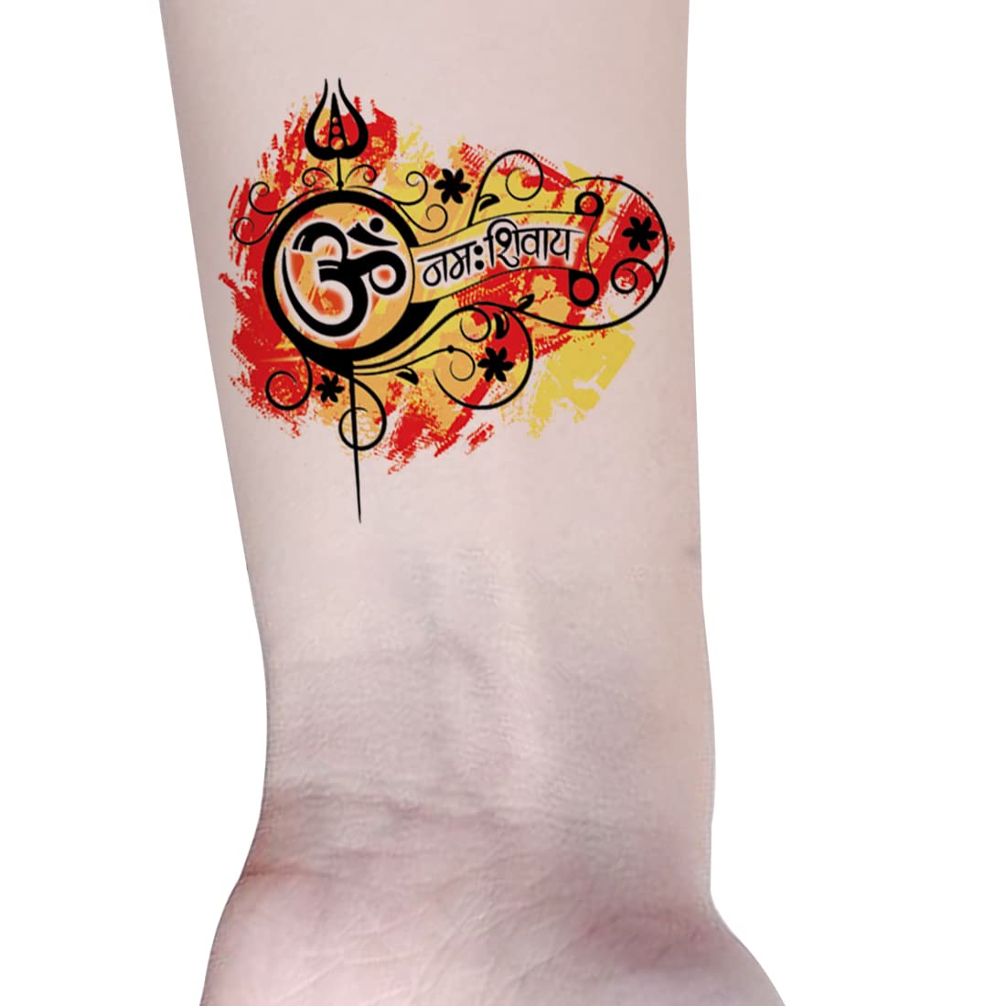 Om Namah Shivaya with Trishul Waterproof Temporary Tattoo for Men & Women - Spiritual Body Art for Festivals, Yoga & Meditation - Long Lasting Fake Tattoo Stickers