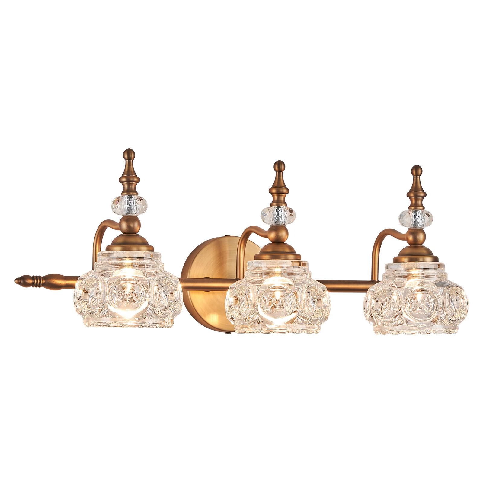 Vintage Bathroom Vanity Light Fixture - 3-Light Matte Brushed Antique Brass Finish with Crystal Glass Shade - Elegant Bathroom Lighting for Vanity, Mirror, and Dressing Area - Perfect for Classic and Modern Bathroom Decor