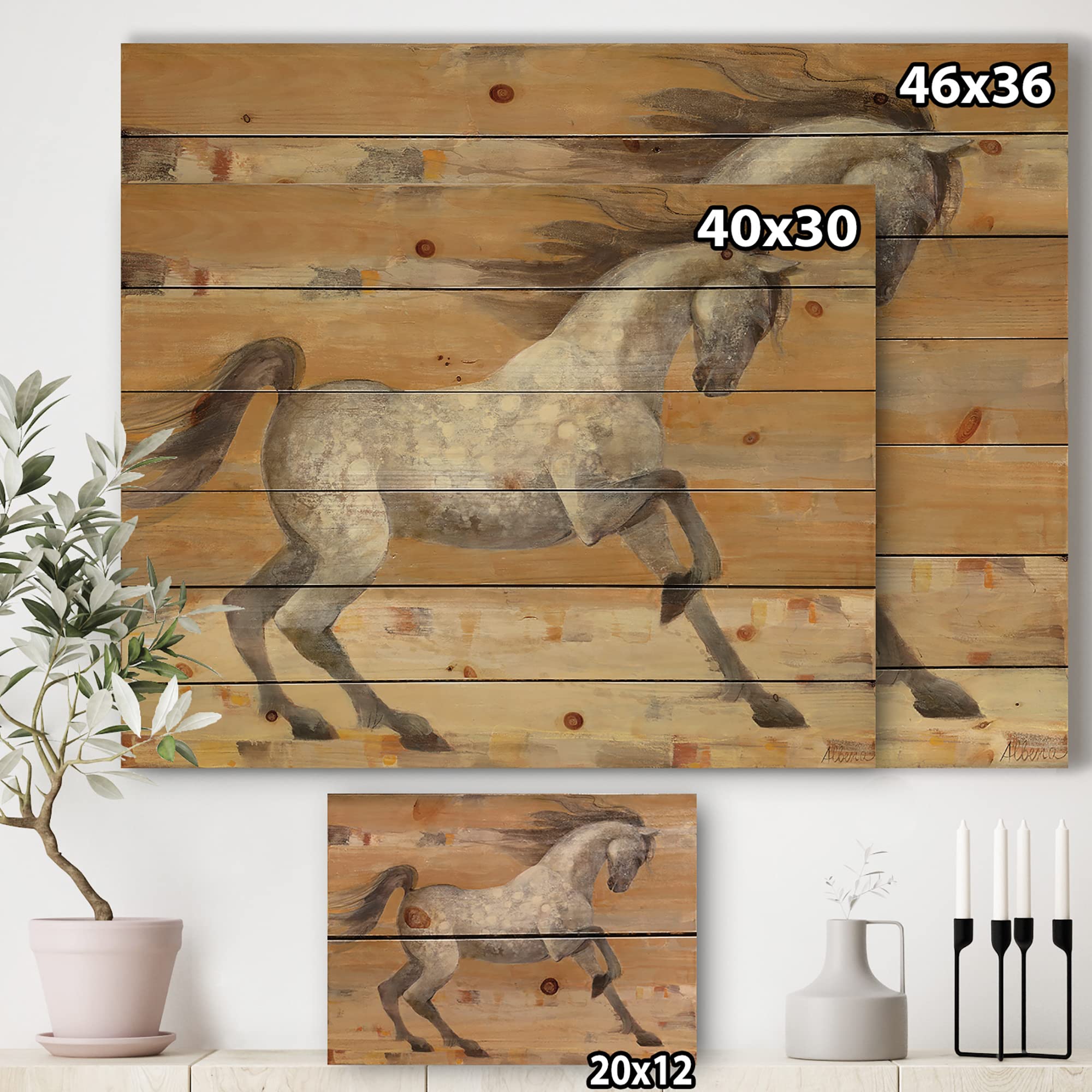 Southwest Beige Horse Farmhouse Wood Wall Decor - Large Animal Wood Wall Art Panel Printed on Natural Pine - Rustic Western Home Decor for Living Room, Bedroom, or Office
