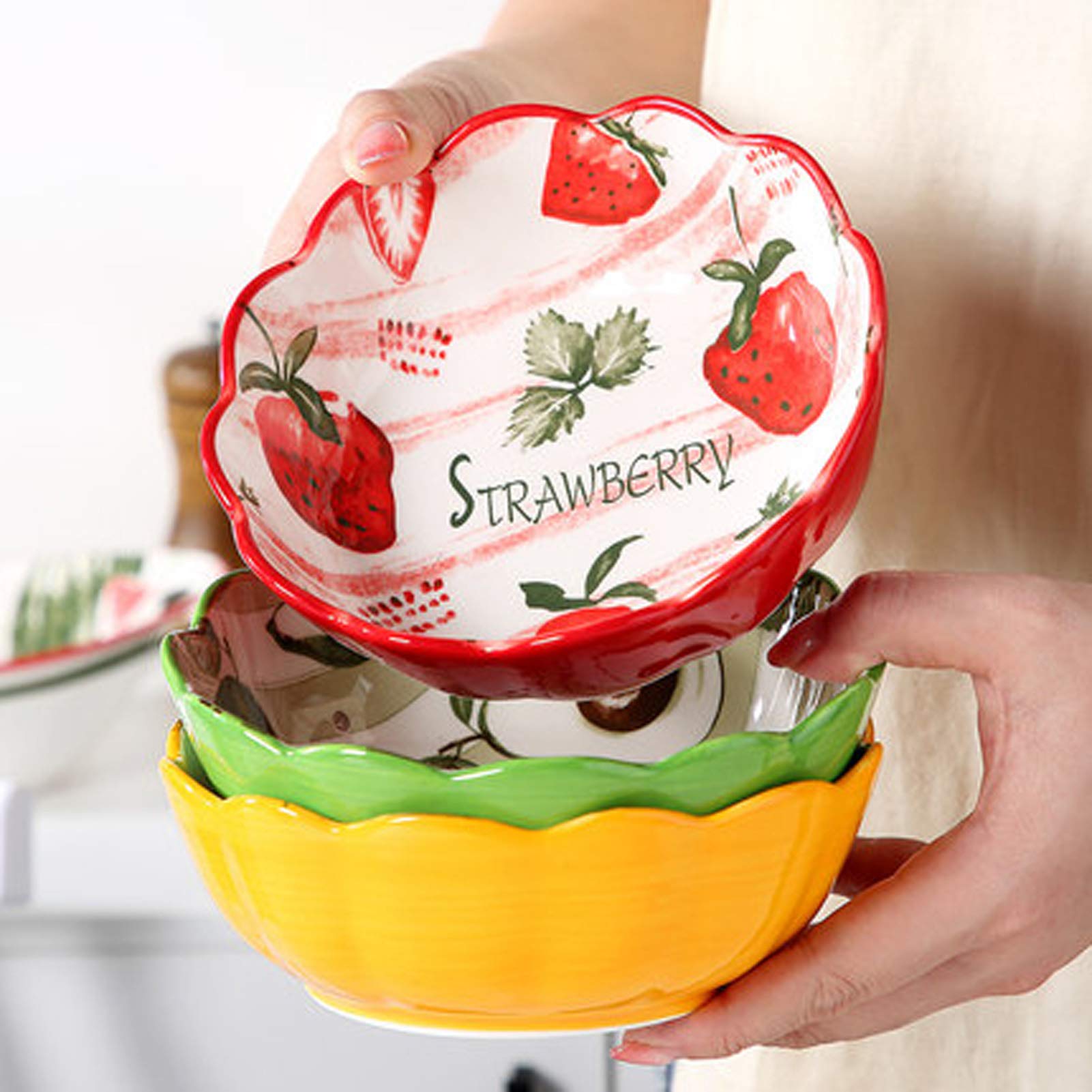 Japanese Ceramic Tableware Set - Cute Strawberry Design Small Fresh Fruit Salad Bowls, Creative Personality Dishes for Home Kitchen & Dining Room Decor | Perfect for Breakfast, Dessert, Party Serving