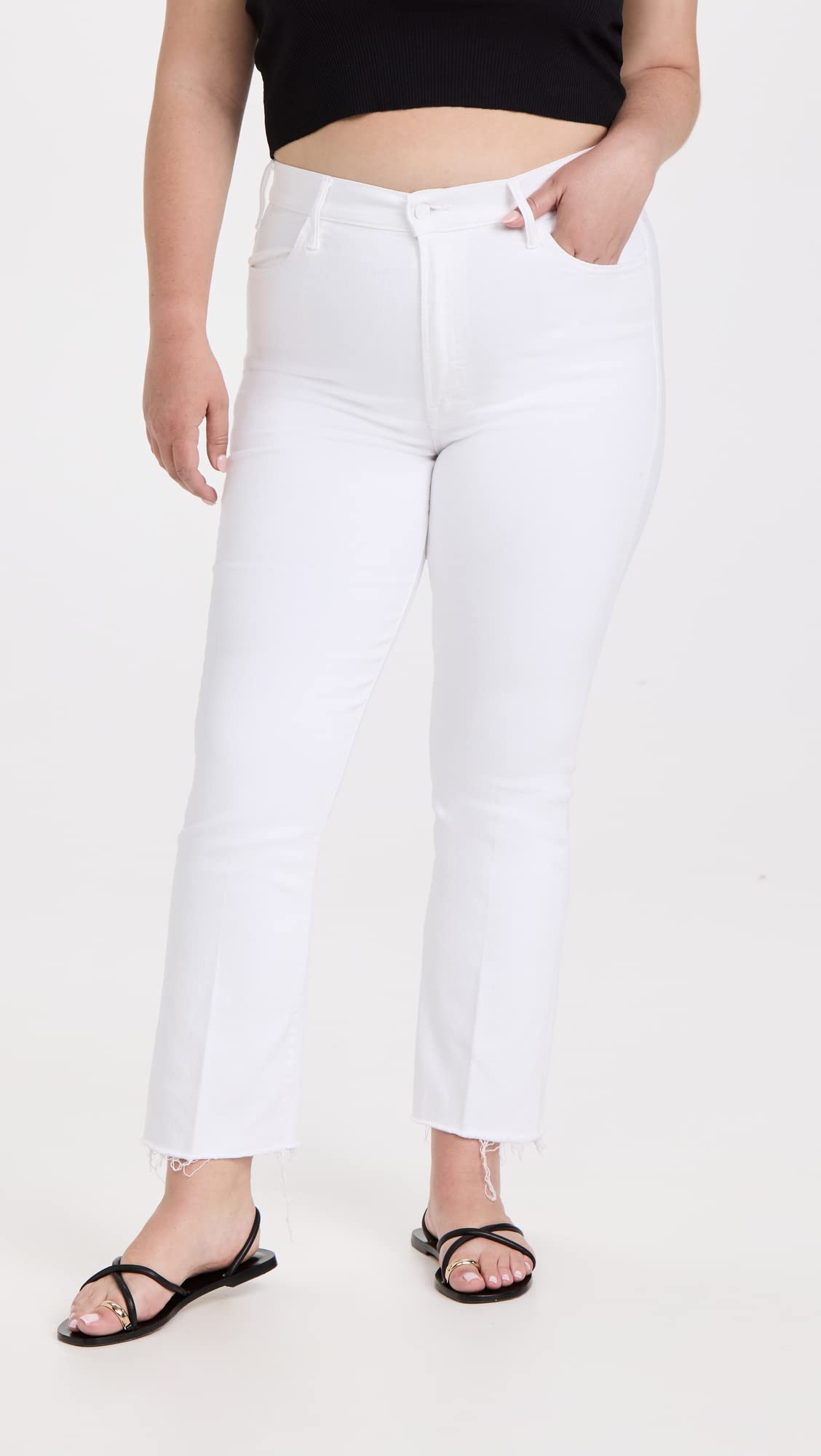 MOTHER Women's The Hustler Distressed Ankle Jeans - High Waist Slim Fit Denim Pants for Casual Outfits & Street Style