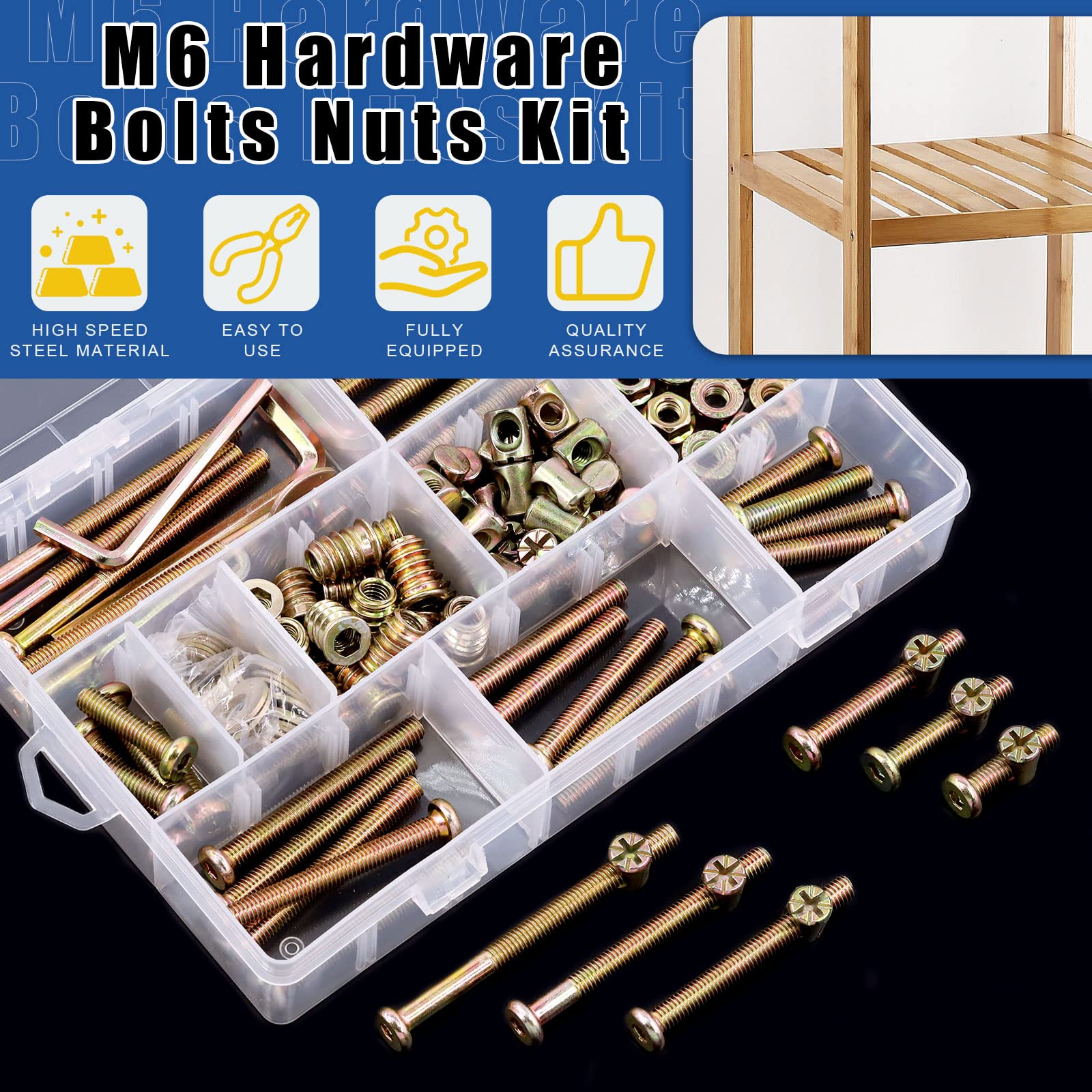 Glarks M6 Baby Crib Screws Kit with Nuts & Washers for Furniture Repair