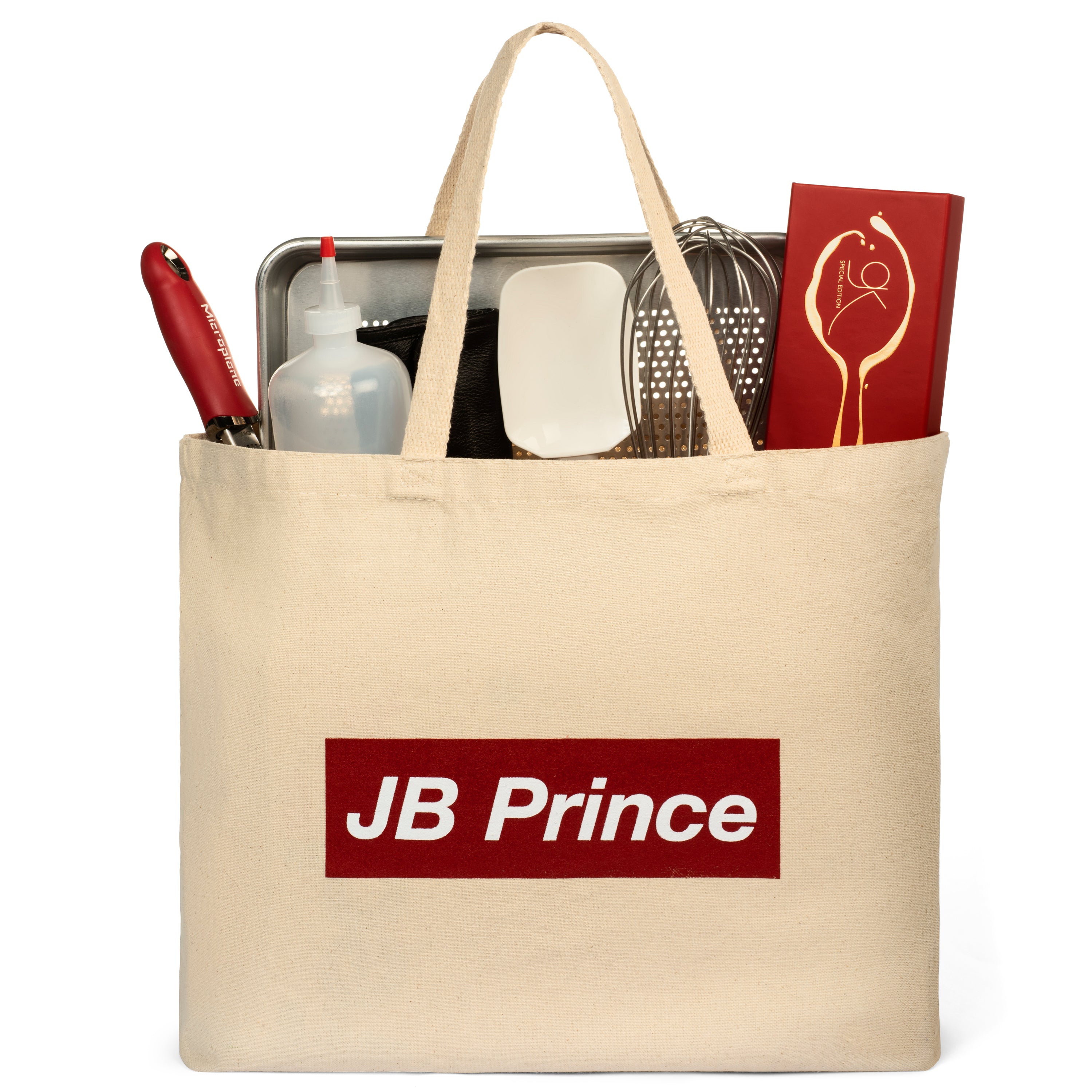 JB Prince Logo Tote Bag - 14 x 14 x 5 Inches Large Canvas Shopping Tote for Groceries, Beach, Work & Travel