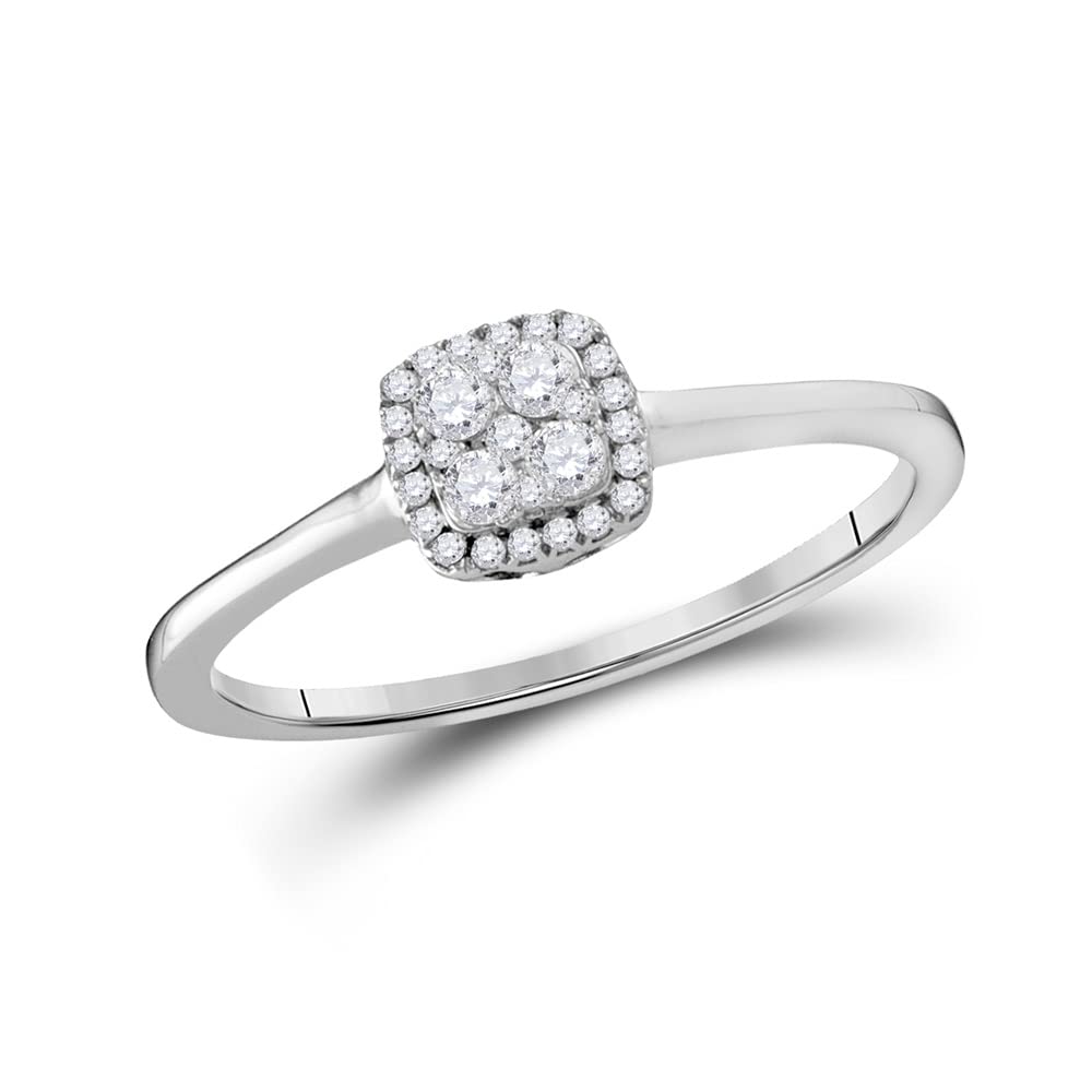 10K White Gold Women's Round Diamond Square Cluster Ring - 1/5 CTTW | Elegant Wedding, Engagement, Anniversary Gift for Her