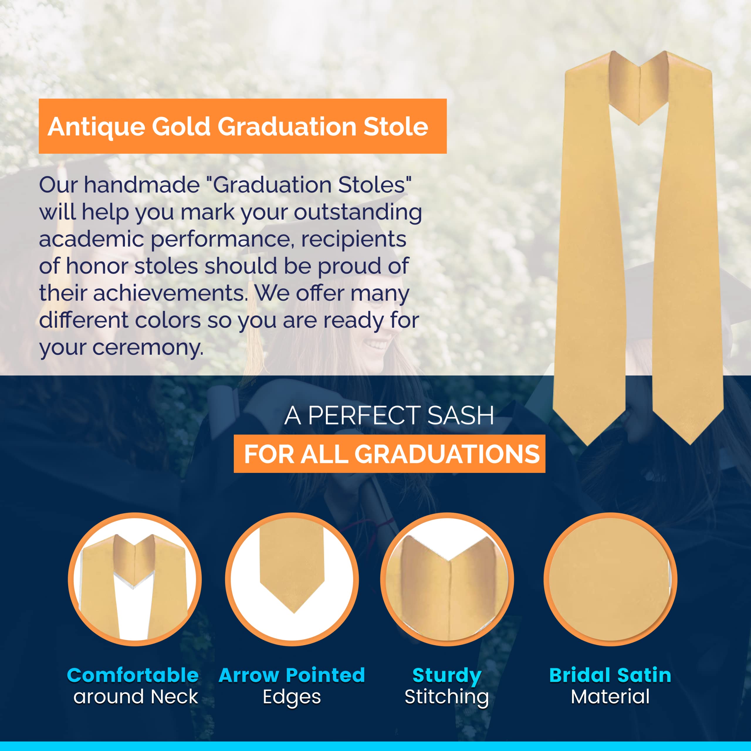 CLERKMANS Unisex Adult 62-Inch Long Plain Graduation Stole Sash - Perfect for Graduation Ceremonies, Academic Events & Photo Shoots