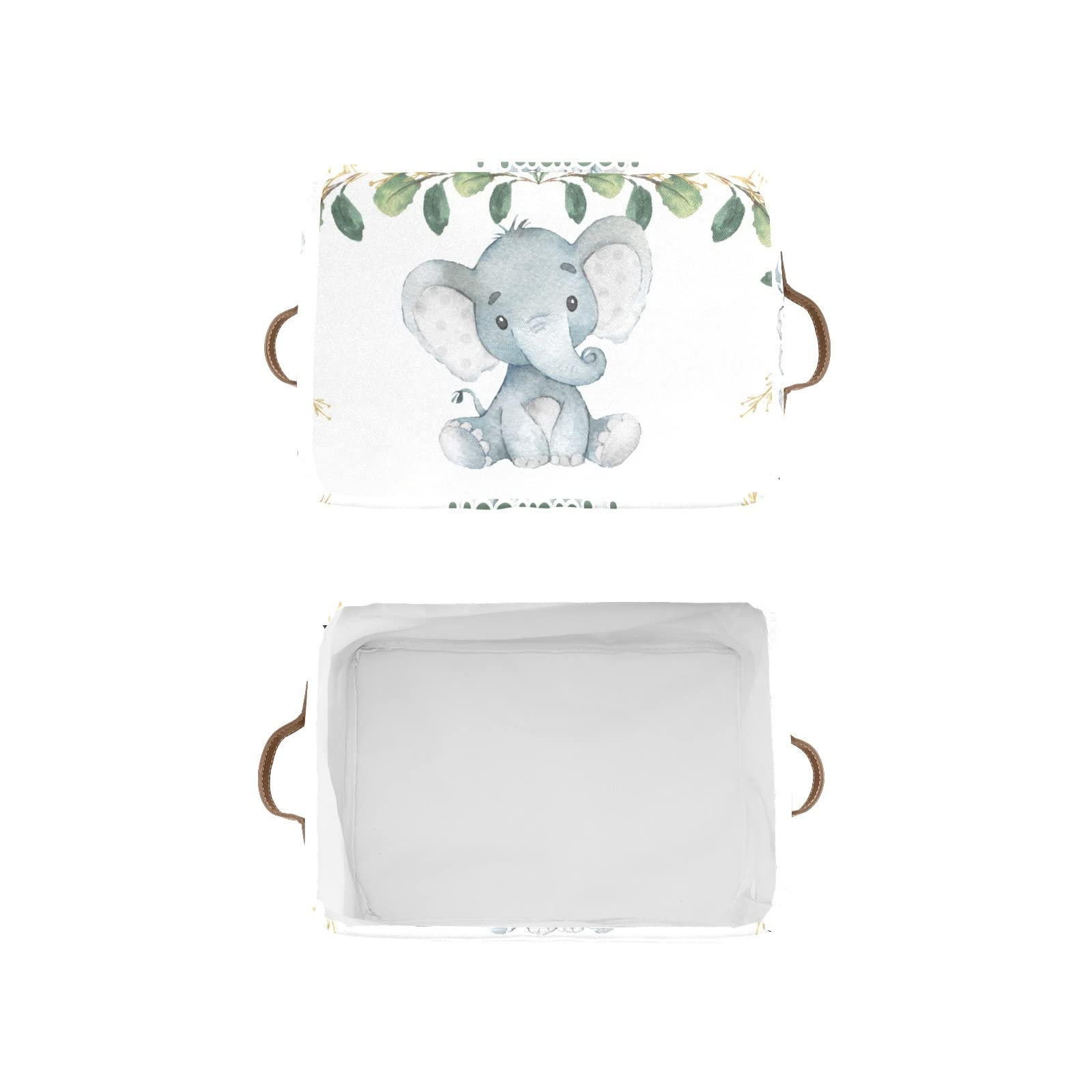Deven Elegant Greenery Elephant Personalized Storage Basket - Large Woven Organizer Bin with Handle for Shelves, Closet, Bathroom, Nursery & Home Decor (1 Pack) - Perfect for Toys, Blankets & Home Organization