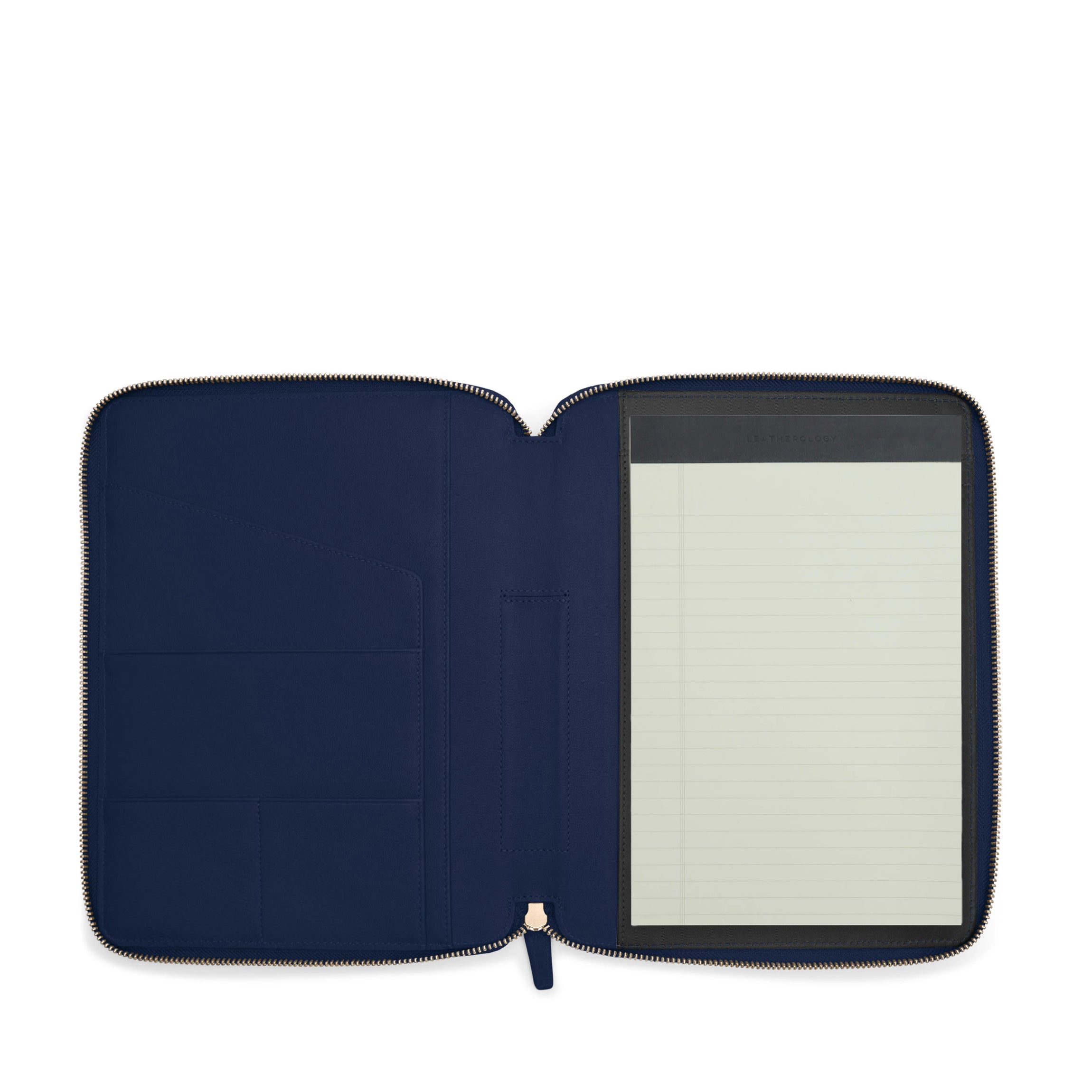 Professional B5 Zippered Padfolio Organizer - Navy Blue Leather Portfolio with Notepad Holder for Business Meetings, Office Work & School Supplies
