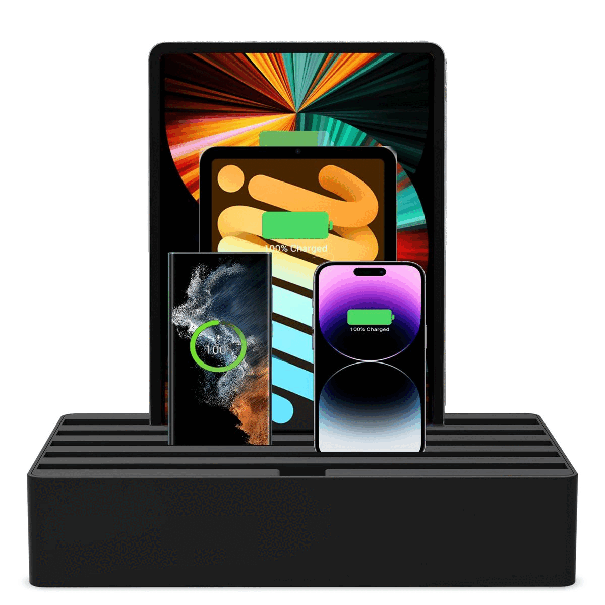 ALLDOCK Classic FAMILY Black - Premium Multi-Device Charging Station for Home & Office - Organize & Charge Phones, Tablets, Watches in One Place