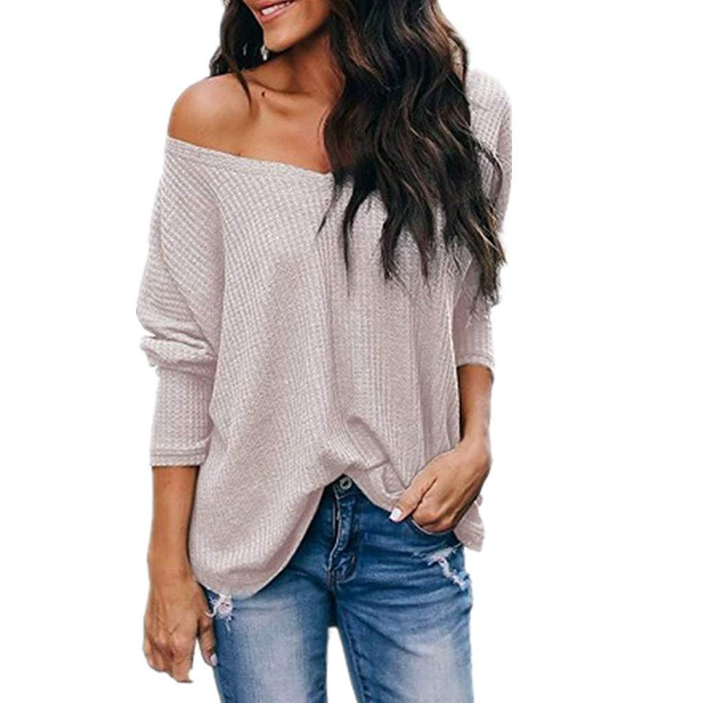 Women's V-Neck Sweater - Casual Off Shoulder Waffle Knit Blouse with Batwing Sleeves & Loose Fit Pullover Jumper | Perfect for Fall Layering, Office Wear & Weekend Outfits