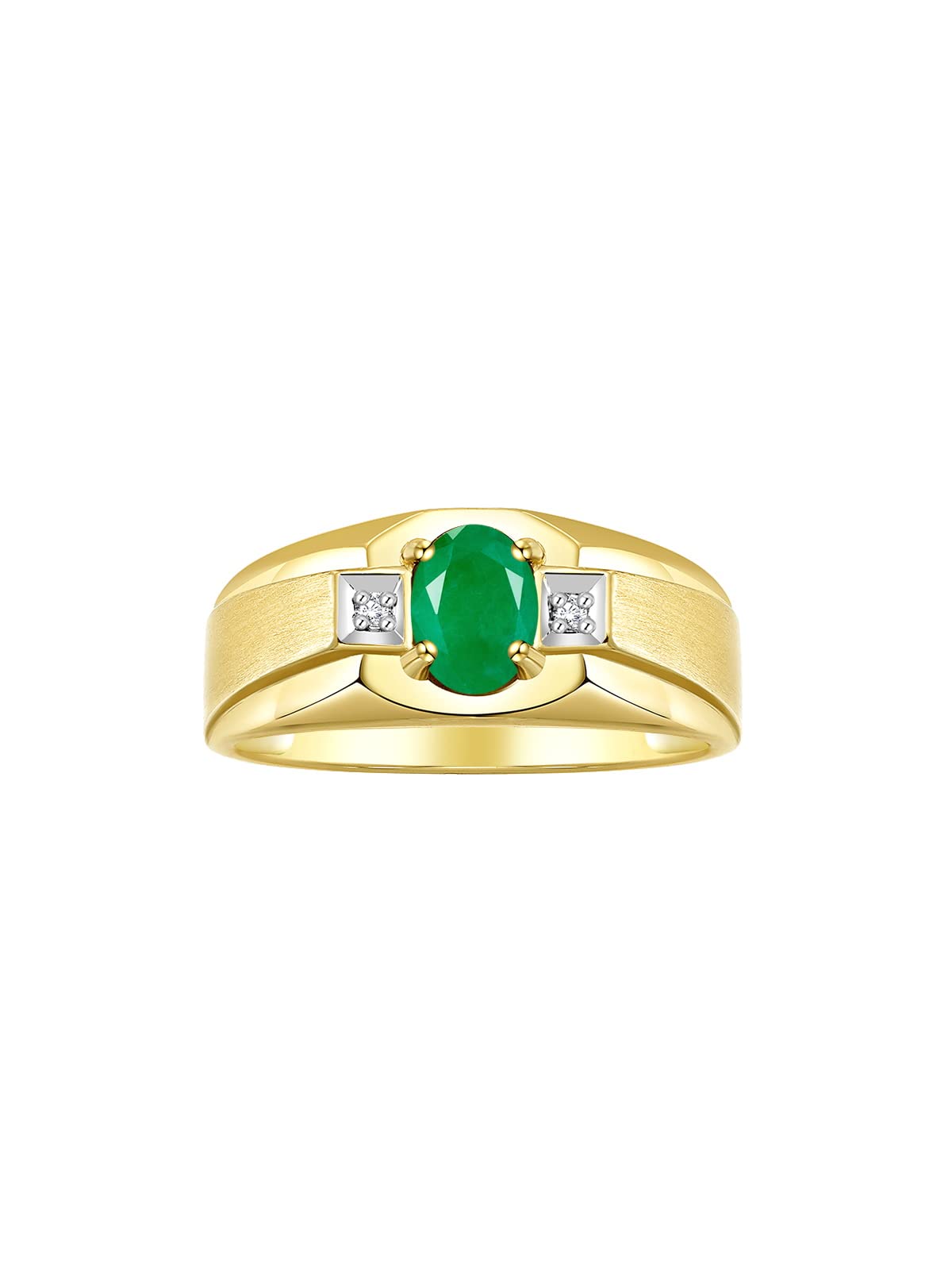 Rylos Men's Classic 7X5MM Oval Gemstone & Diamond Ring - Yellow Gold Plated Silver Birthstone Ring for Men (Sizes 8-13) | Perfect for Weddings, Anniversaries & Special Occasions