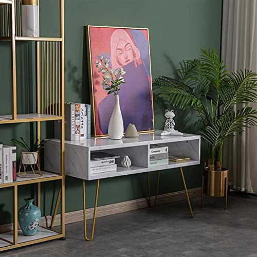 Modern White Marble TV Stand with Storage - 106x50x62.5cm Entertainment Center, Media Console Cabinet with Shelves for Living Room - Perfect for Organizing Electronics, Books, and Home Decor