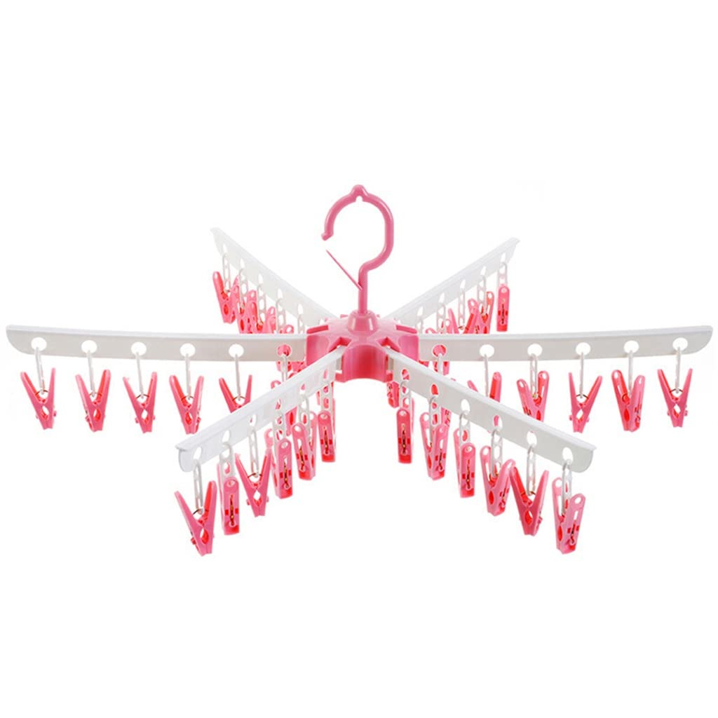 LEIGE Windproof Adjustable Underwear & Sock Drying Rack - 36 Pink Clips for Laundry Organization | Space-Saving Clothes Peg Storage for Small Apartments & Dorms