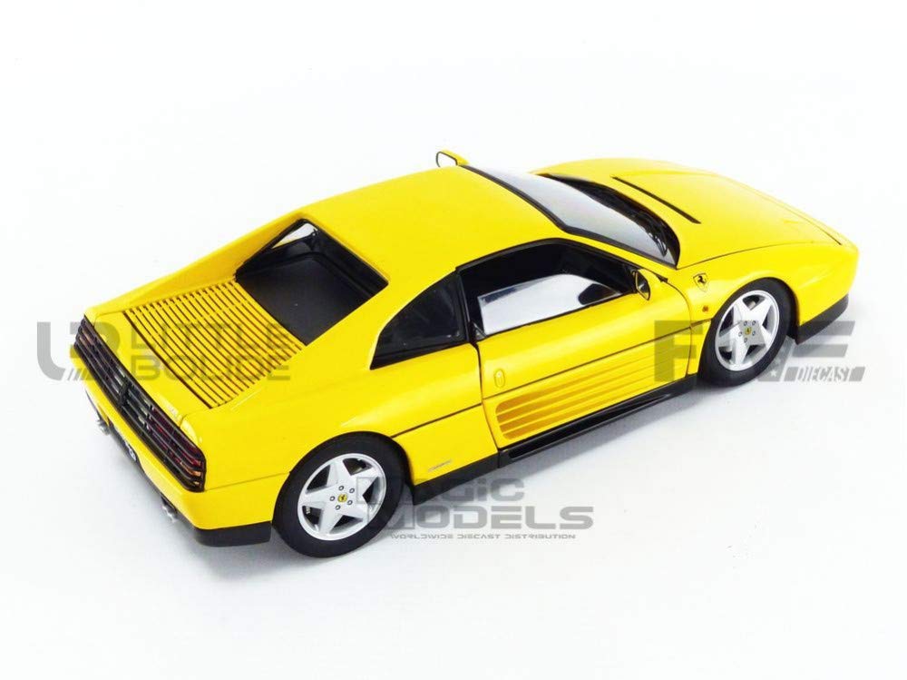 1989 Ferrari 348 TB Yellow Elite Edition 1/18 Scale Diecast Car Model by Hot Wheels - Collectible Sports Car for Display, Gifts & Racing Enthusiasts
