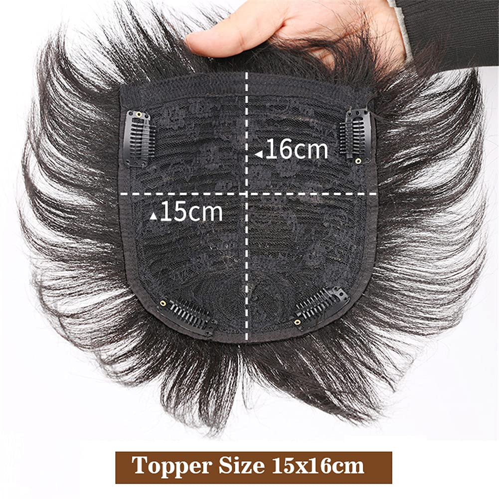 Natural Black Real Human Hair Toppers for Men - Short Clip-in Hairpiece Extensions (13x14cm) for Covering White Hair & Hair Loss - Perfect for Daily Wear, Work & Special Occasions