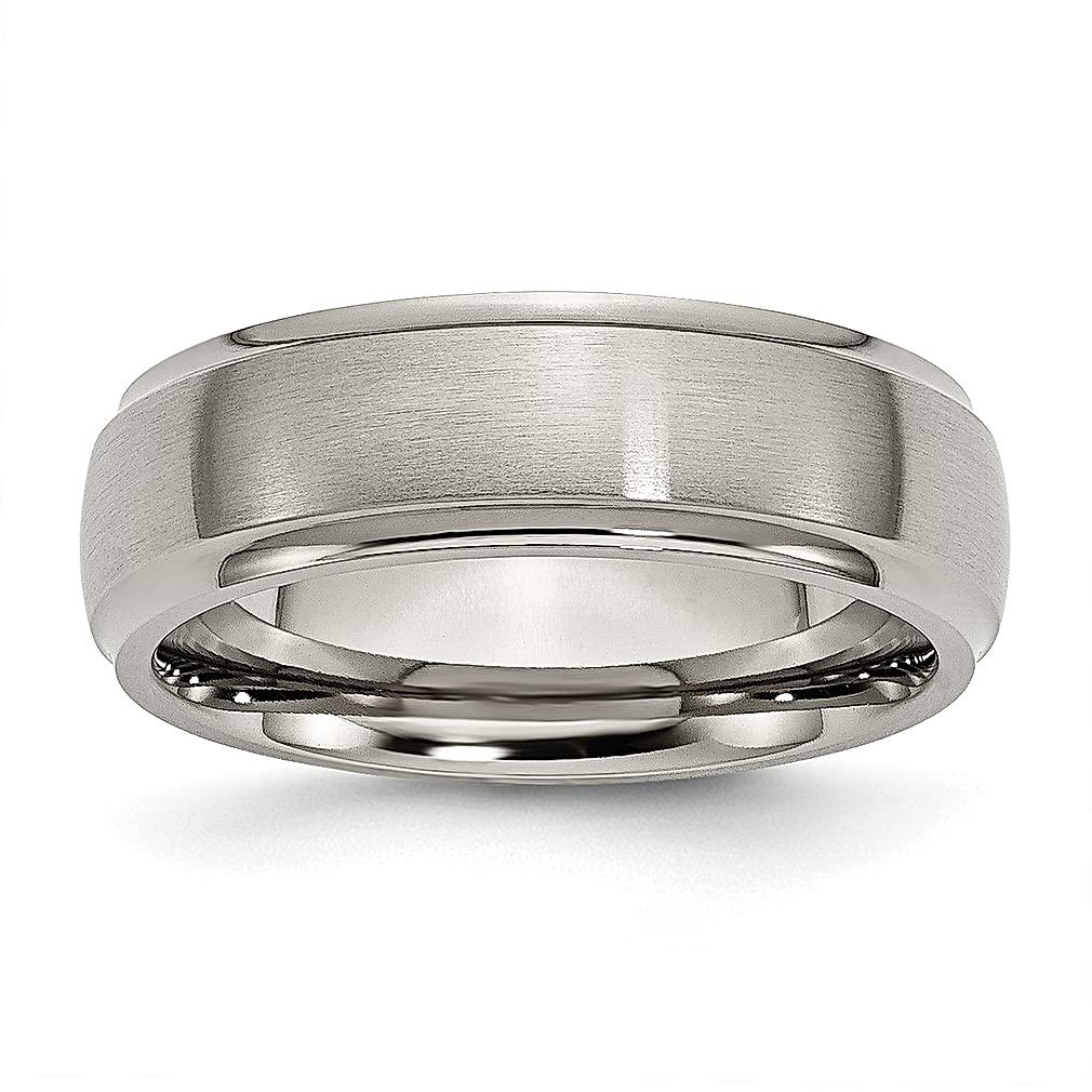 7mm Titanium Brushed Dome Wedding Band Ring for Women - Classic Ridged Edge Design, Durable & Hypoallergenic Jewelry - Perfect for Bridal, Anniversary, and Everyday Wear
